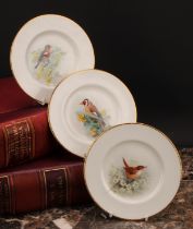 A set of three Royal Worcester tea plates, painted by W. Powell, signed, with named birds,