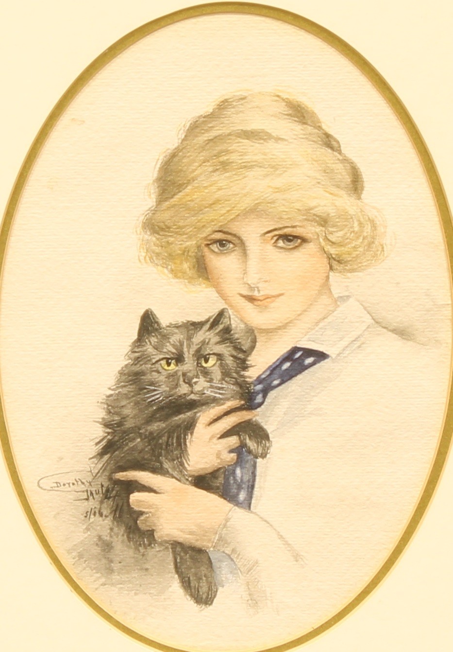 Dorothy Gmutz (Early 20th century) A Pair, Best Friends signed, dated 5/"14, oval watercolours, 25cm - Image 3 of 6