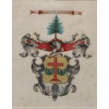 Heraldry - a 19th century Scottish hand-scrivened watercolour armorial achievement, painted with the