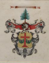 Heraldry - a 19th century Scottish hand-scrivened watercolour armorial achievement, painted with the