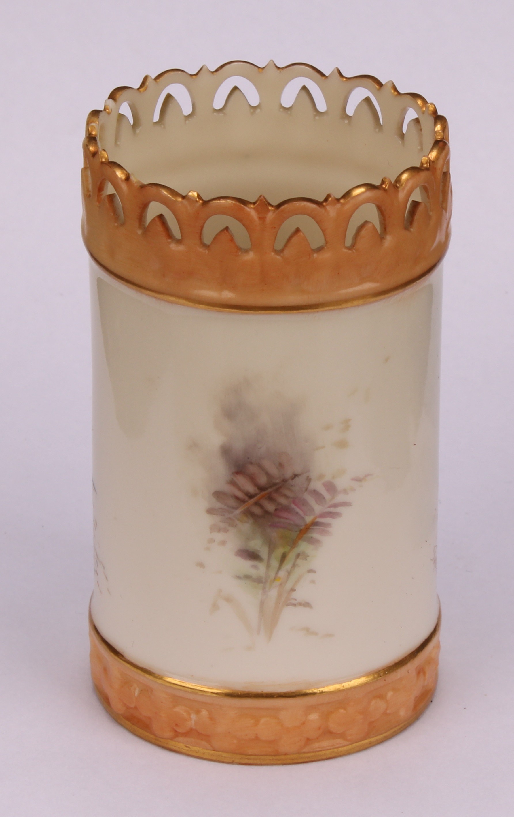 A Royal Worcester cylindrical vase, painted by Jas Stinton, signed, with pheasant in a landscape, - Image 5 of 7