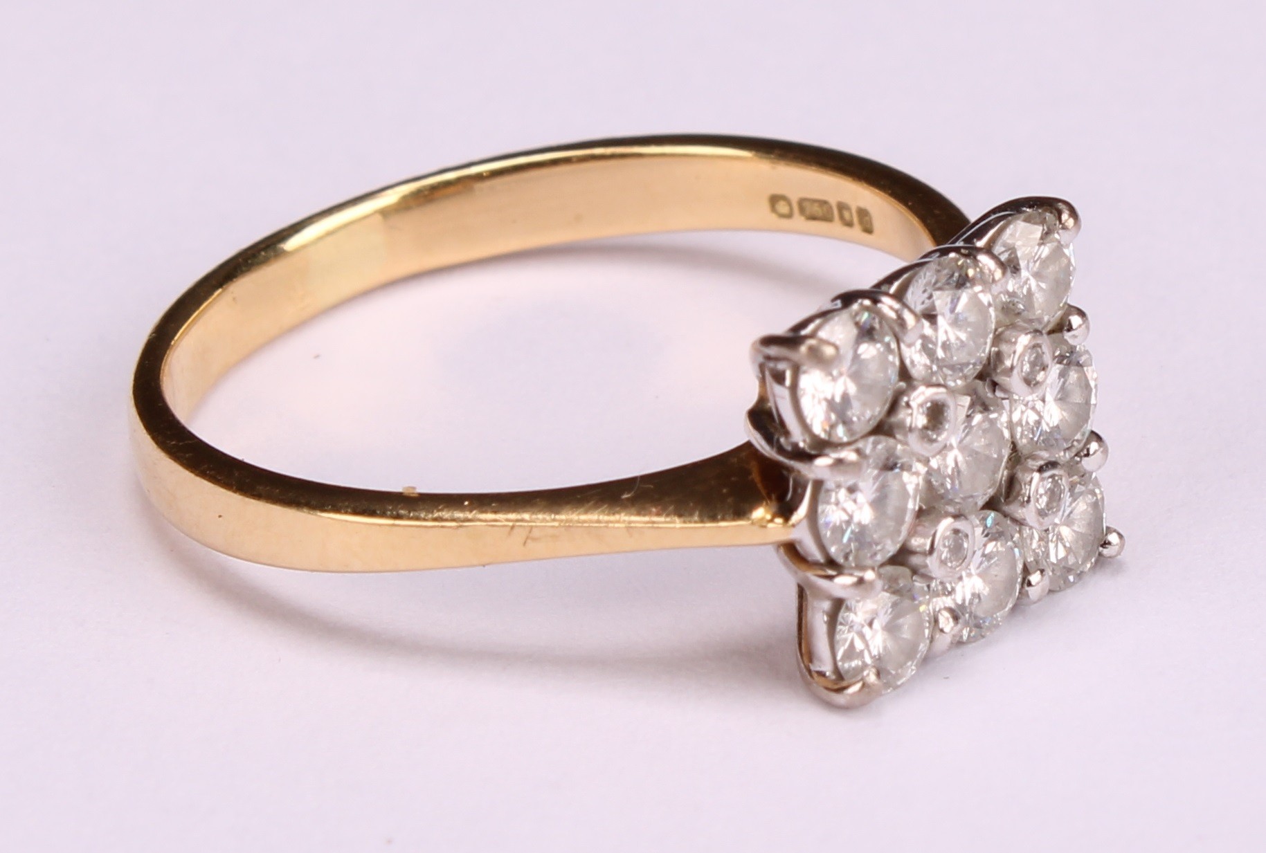 A diamond cluster ring, square set with nine round brilliant cut diamonds, total estimated diamond - Image 2 of 5