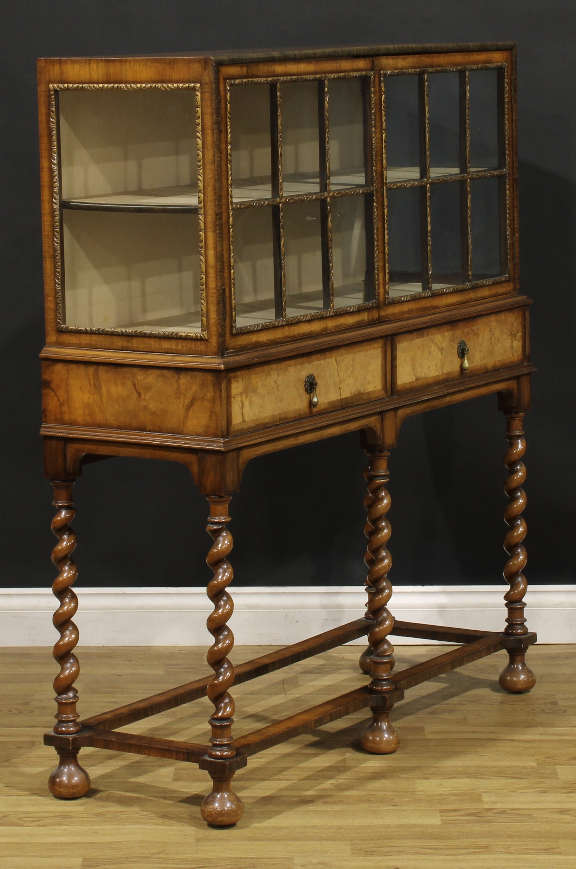 An early 20th century Queen Anne style walnut bookcase or display cabinet, by Hamptons, Pall Mall - Image 3 of 7