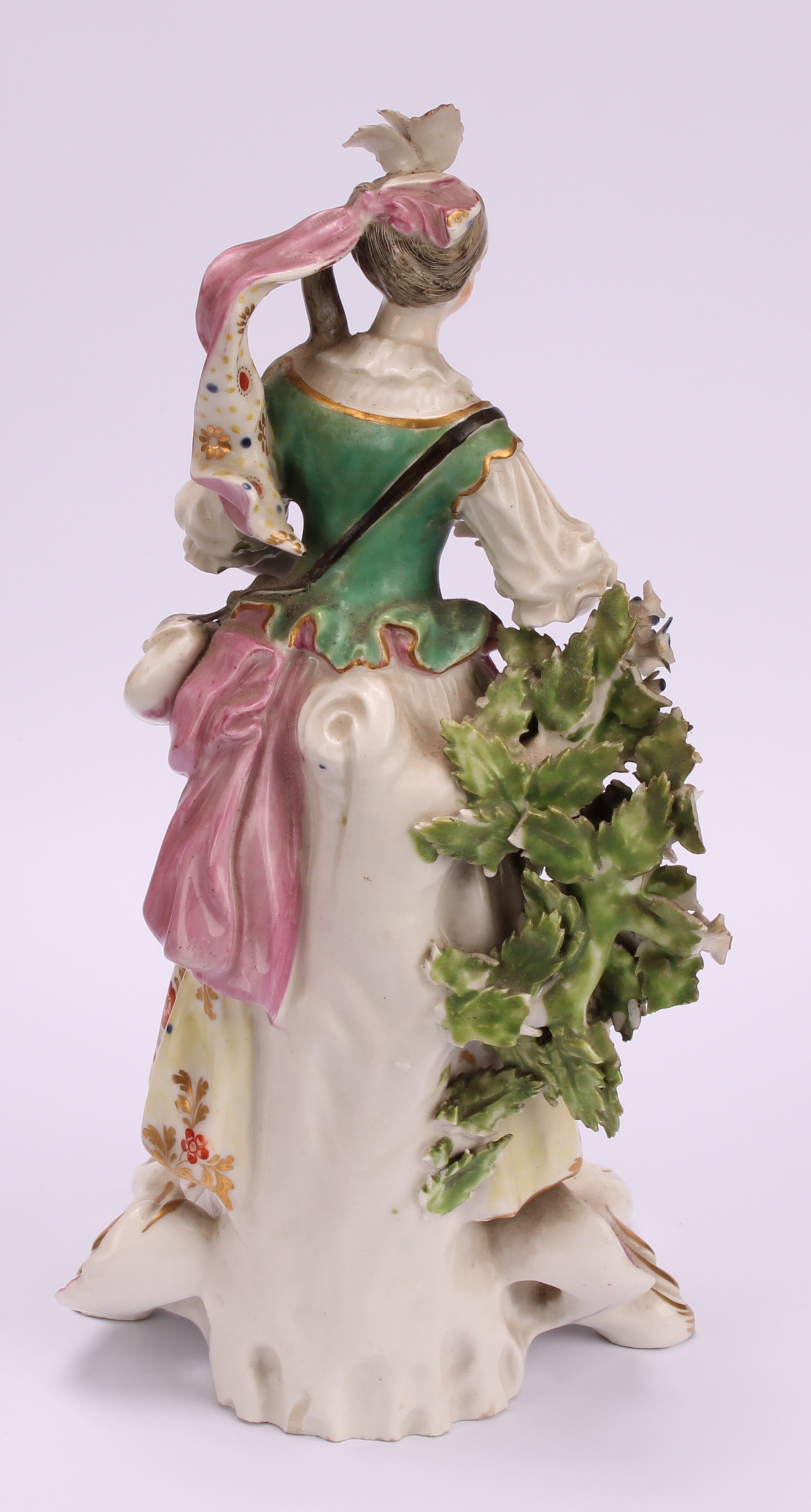 A Derby pair of patch mark figures, of Musicians, she stands playing the triangle, wearing - Image 9 of 10