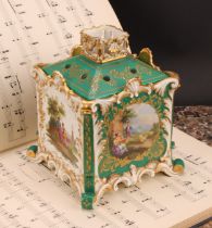 A 19th century Jacob Petit, Paris, porcelain pot pourri, of square form, each side decorated with