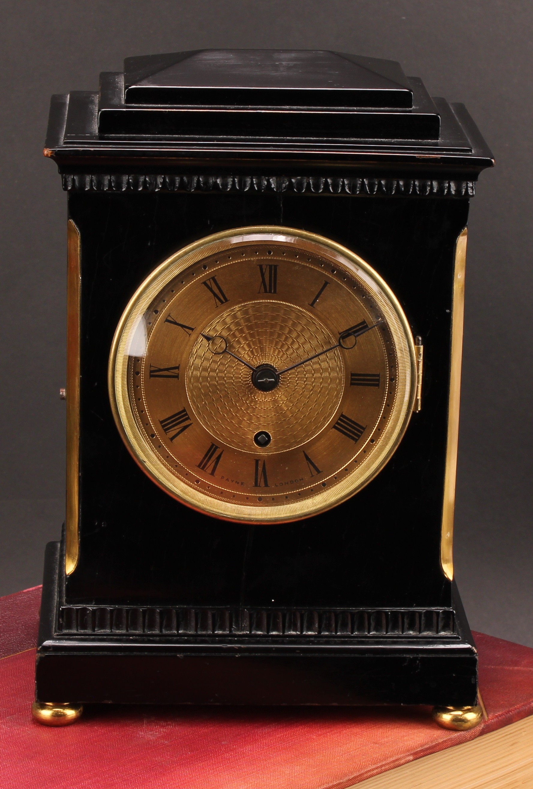 A 19th century ebonised bracket timepiece, of small proportions, 9.5cm engine turned gilt clock dial
