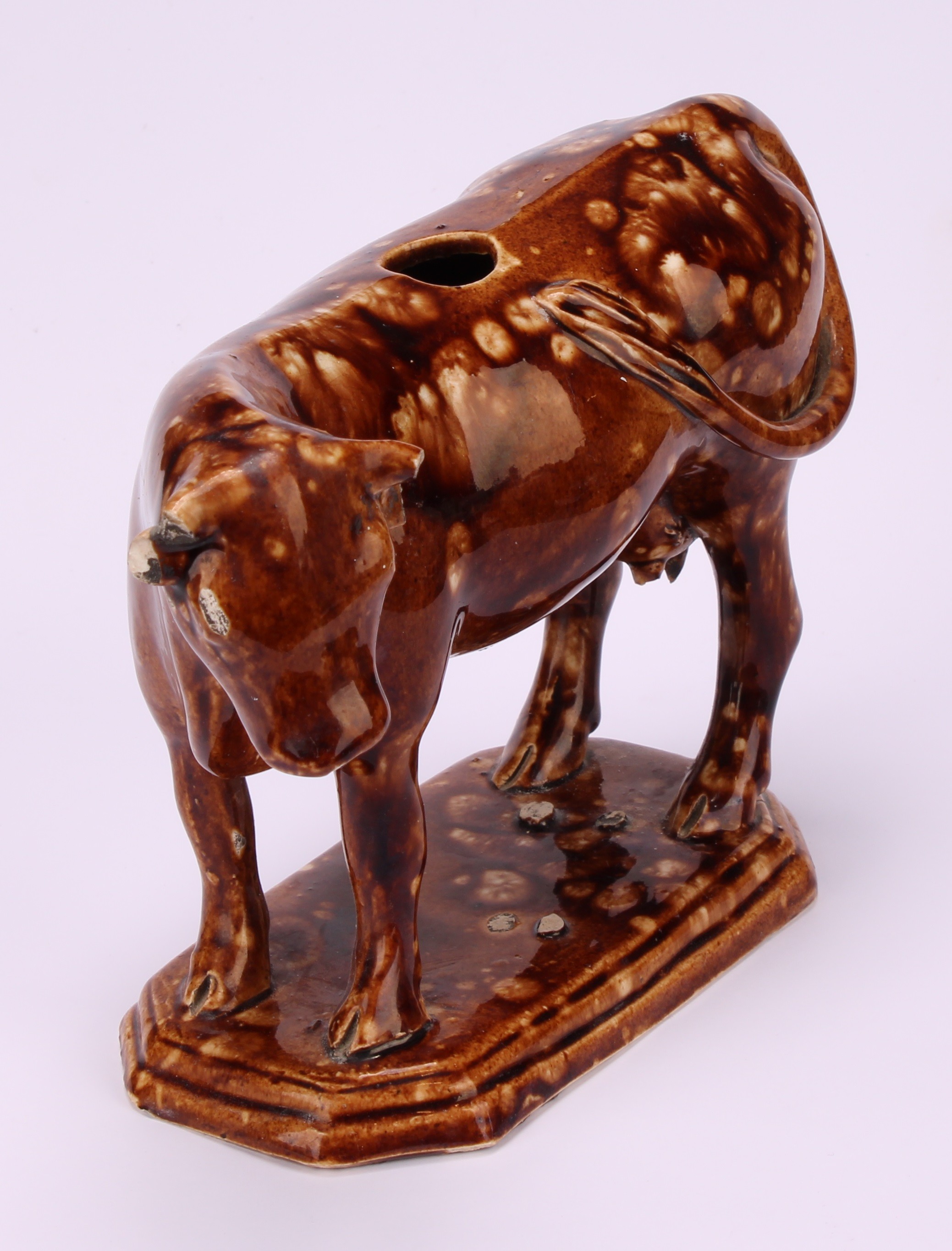 An early 19th Staffordshire spongeware cow creamer, as a dairy cow, 12cm; a 19th century - Image 7 of 11