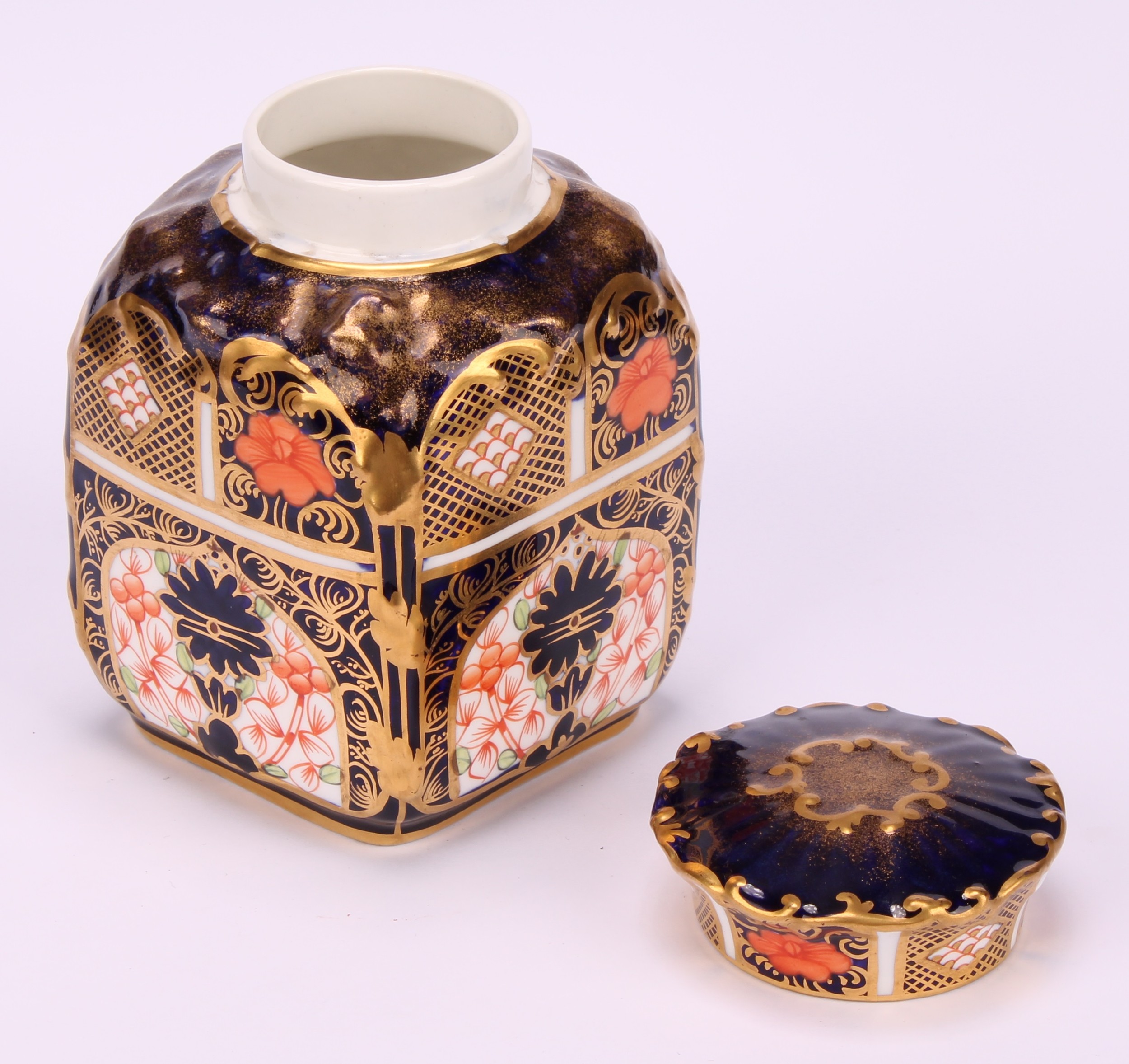 A set of three Royal Crown Derby 1128 pattern shaped rectangular caddies, shaped circular covers, - Image 14 of 19