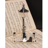 A Victorian silver novelty table centre cigar lighter, as a street lamp, the triform base with three