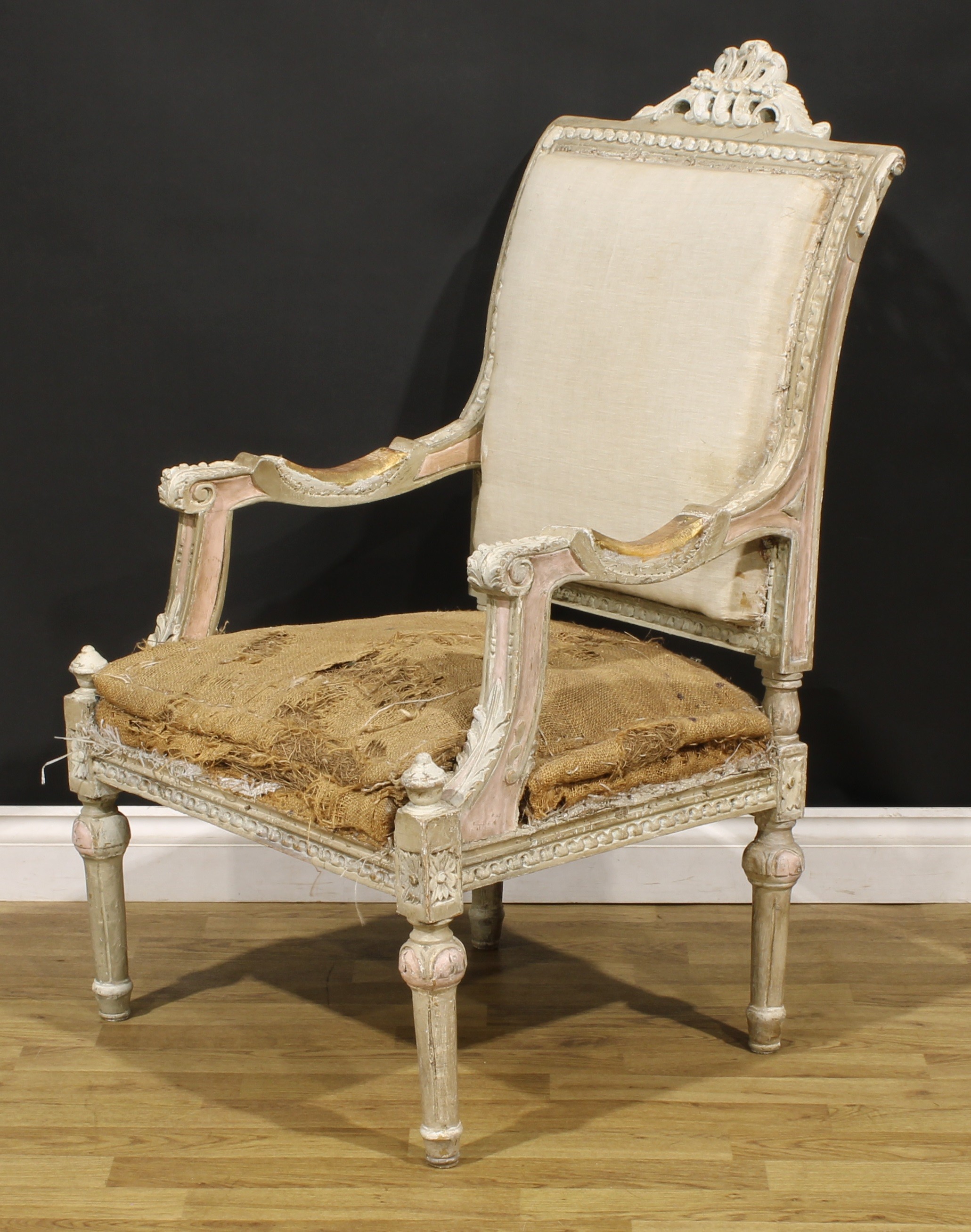 A pair of Louis XVI Revival painted armchairs, carved throughout in the traditional manner, fluted - Image 4 of 9