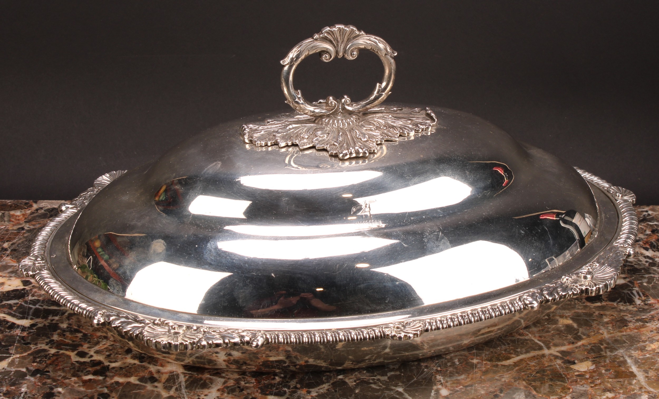 A George III silver oval vegetable dish, ogee cover with leafy loop handle, enclosing a detachable - Image 2 of 4