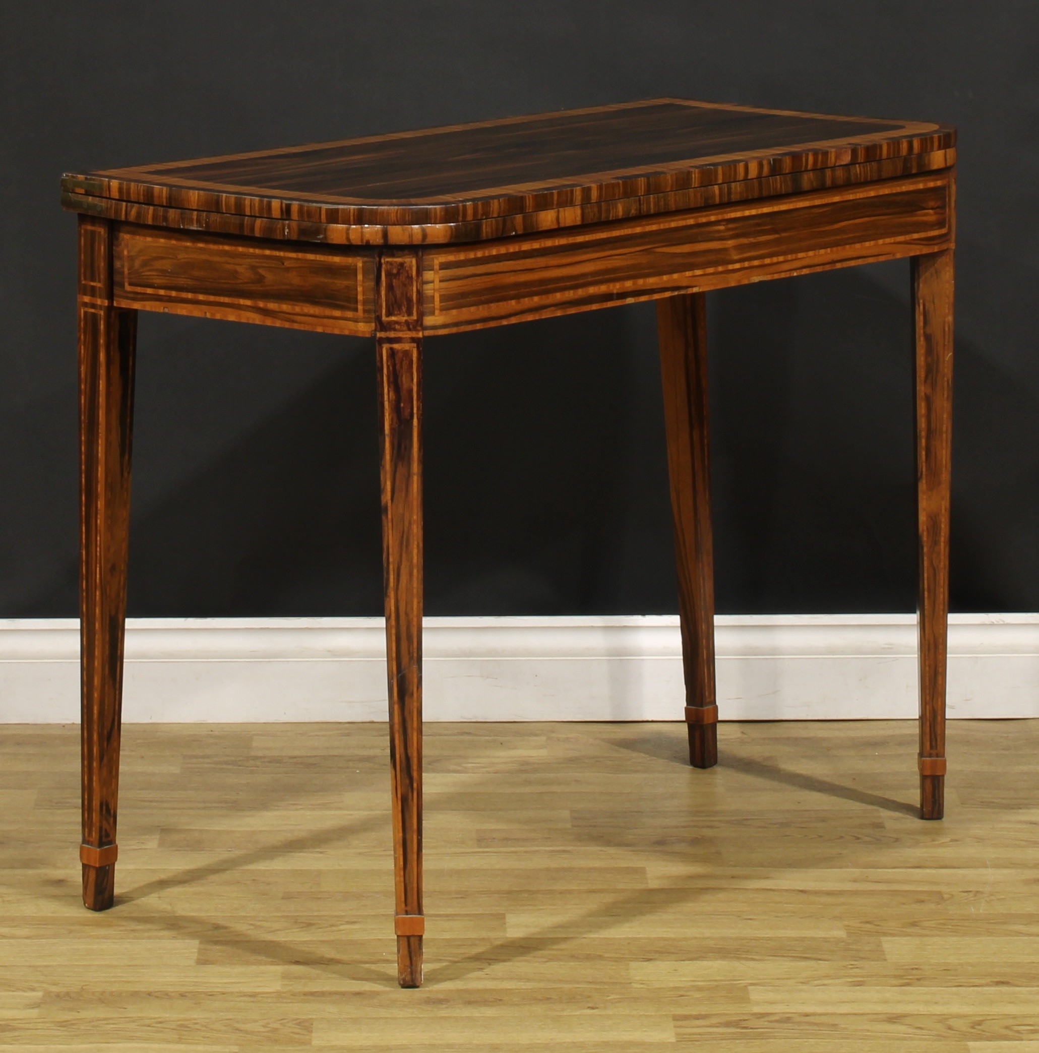 A George III satinwood crossbanded coromandel card table, hinged top enclosing a baize lined playing - Image 4 of 6