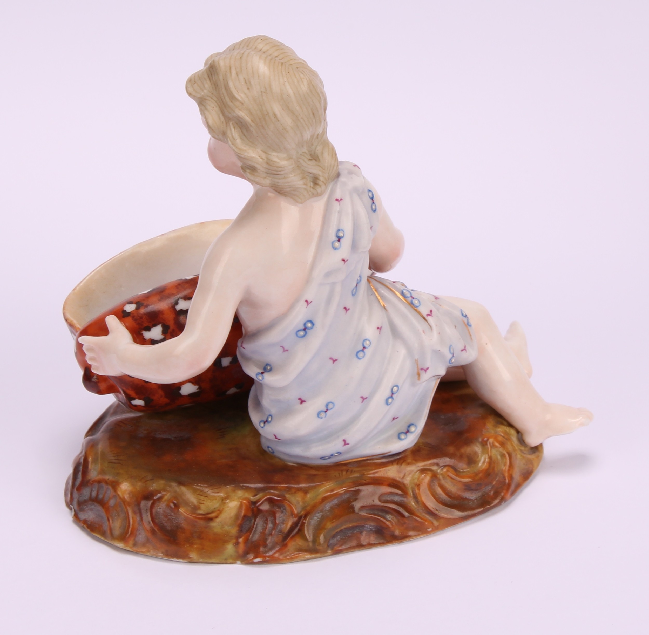 A pair of 19th century Sitzendorf figural table salts, of children holding seashells, decorated in - Image 5 of 10