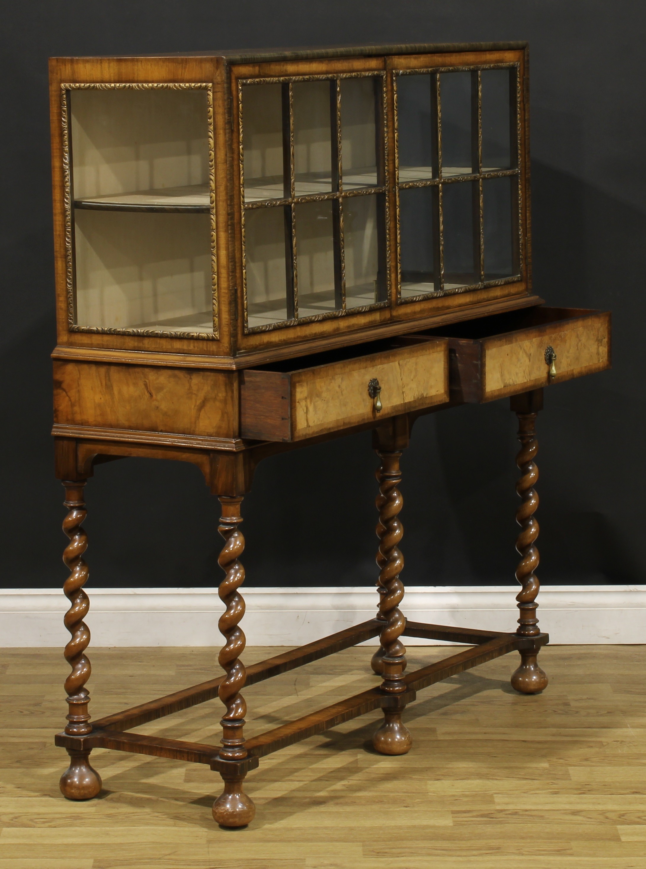 An early 20th century Queen Anne style walnut bookcase or display cabinet, by Hamptons, Pall Mall - Image 4 of 7