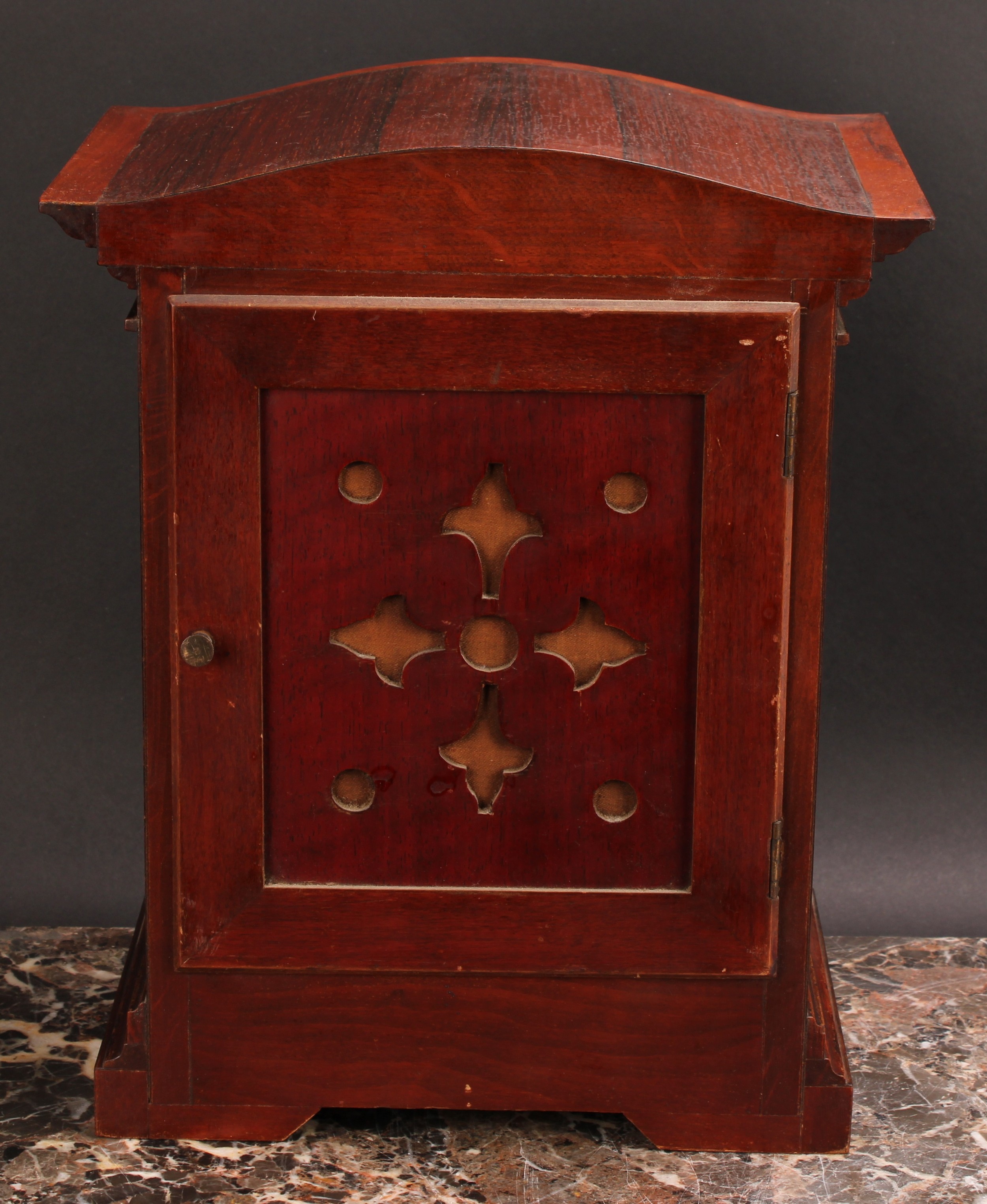 An early 20th century rosewood and marquetry mantel clock, 12cm circular dial inscribed with - Image 3 of 4