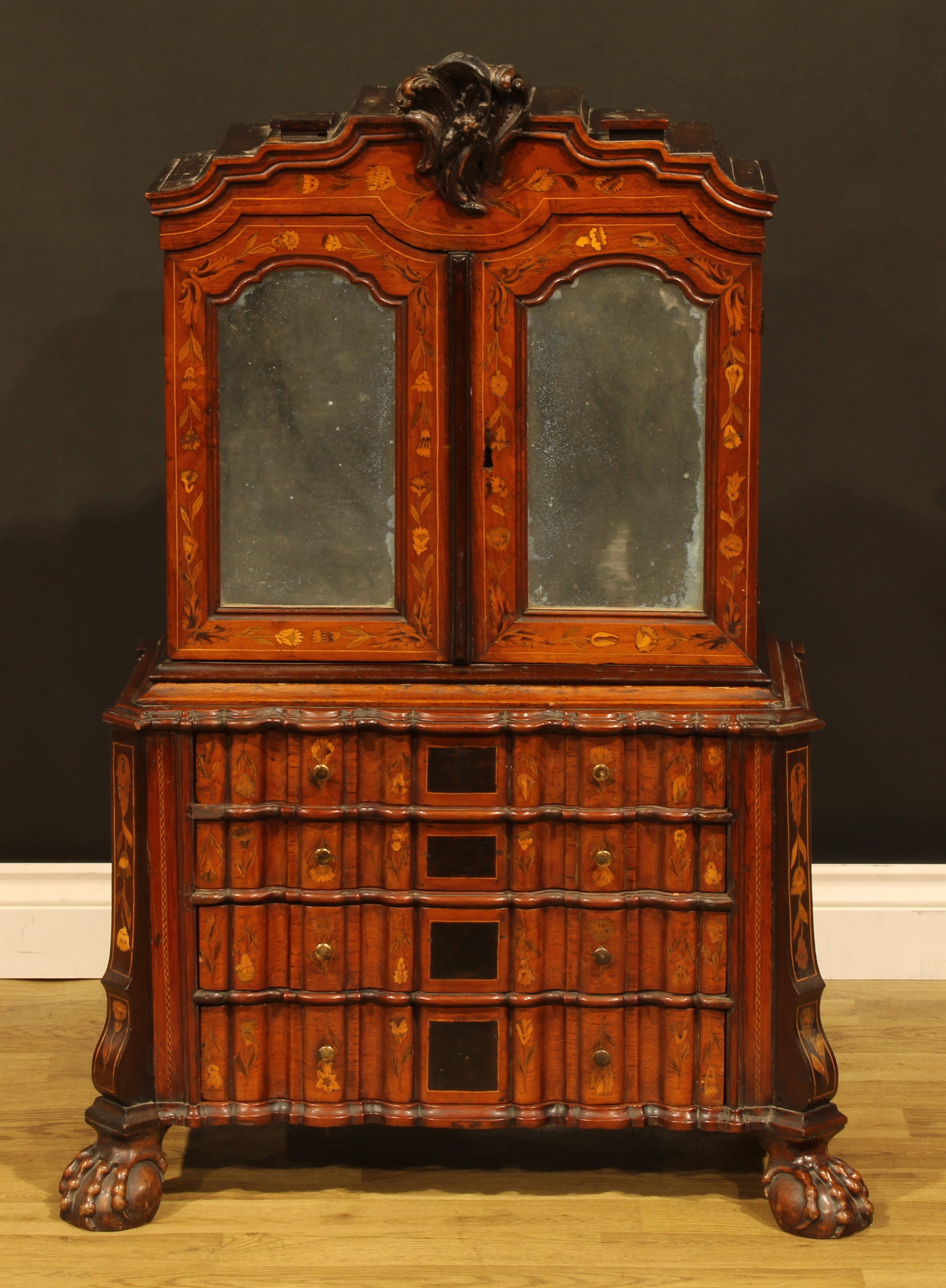 Miniature Furniture - an unusual 19th century Dutch marquetry arc-en-arbalète enclosed collector’s
