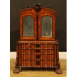 Miniature Furniture - an unusual 19th century Dutch marquetry arc-en-arbalète enclosed collector’s