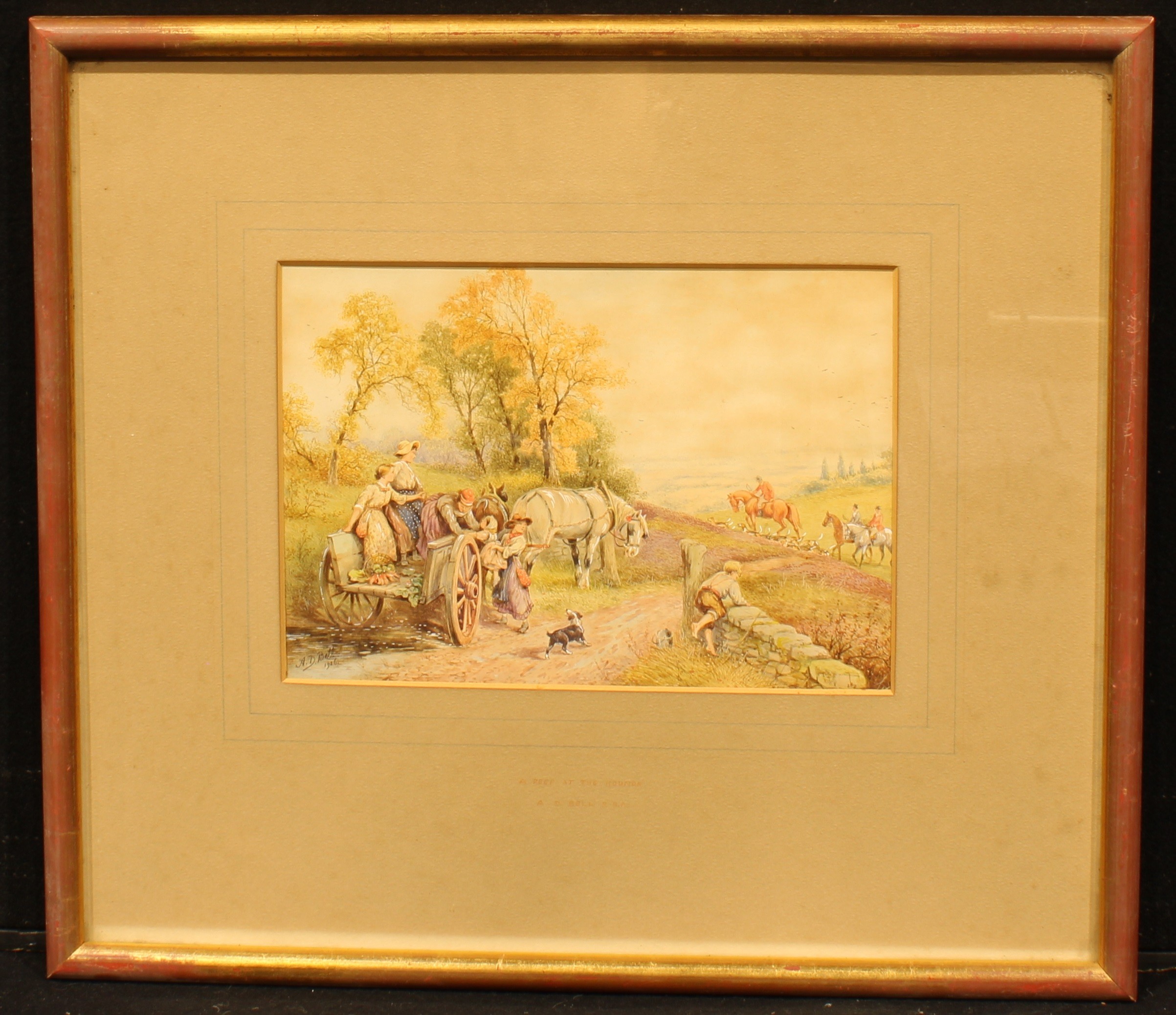 A D Bell (1884 - 1966) A Peep at the Hounds signed, dated 1926, 17.5cm x 25cm - Image 2 of 4