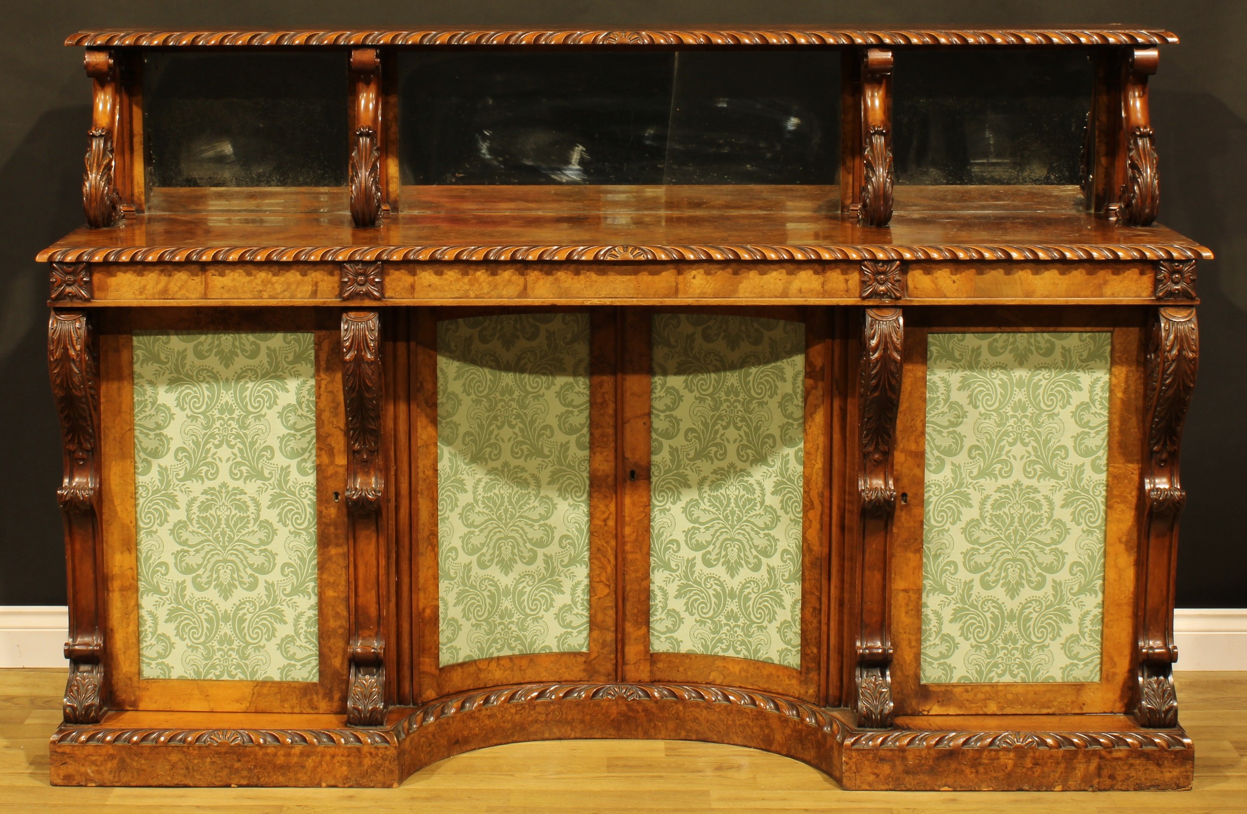 A Victorian walnut library side cabinet, the superstructure with three mirror plates above a - Image 2 of 2