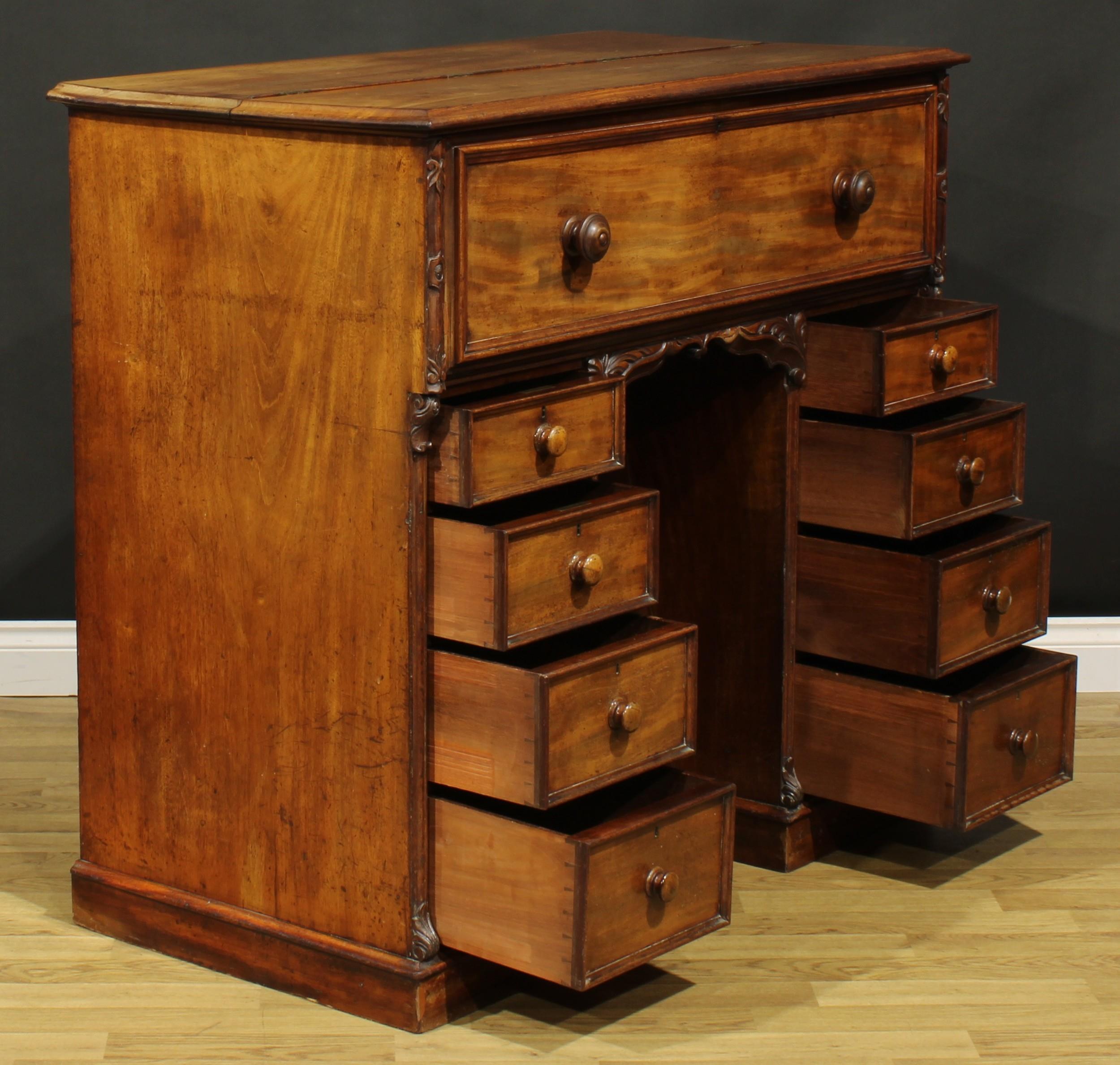 A Victorian mahogany secretaire kneehole desk, hinged top and fall front enclosing a tooled and gilt - Image 5 of 7