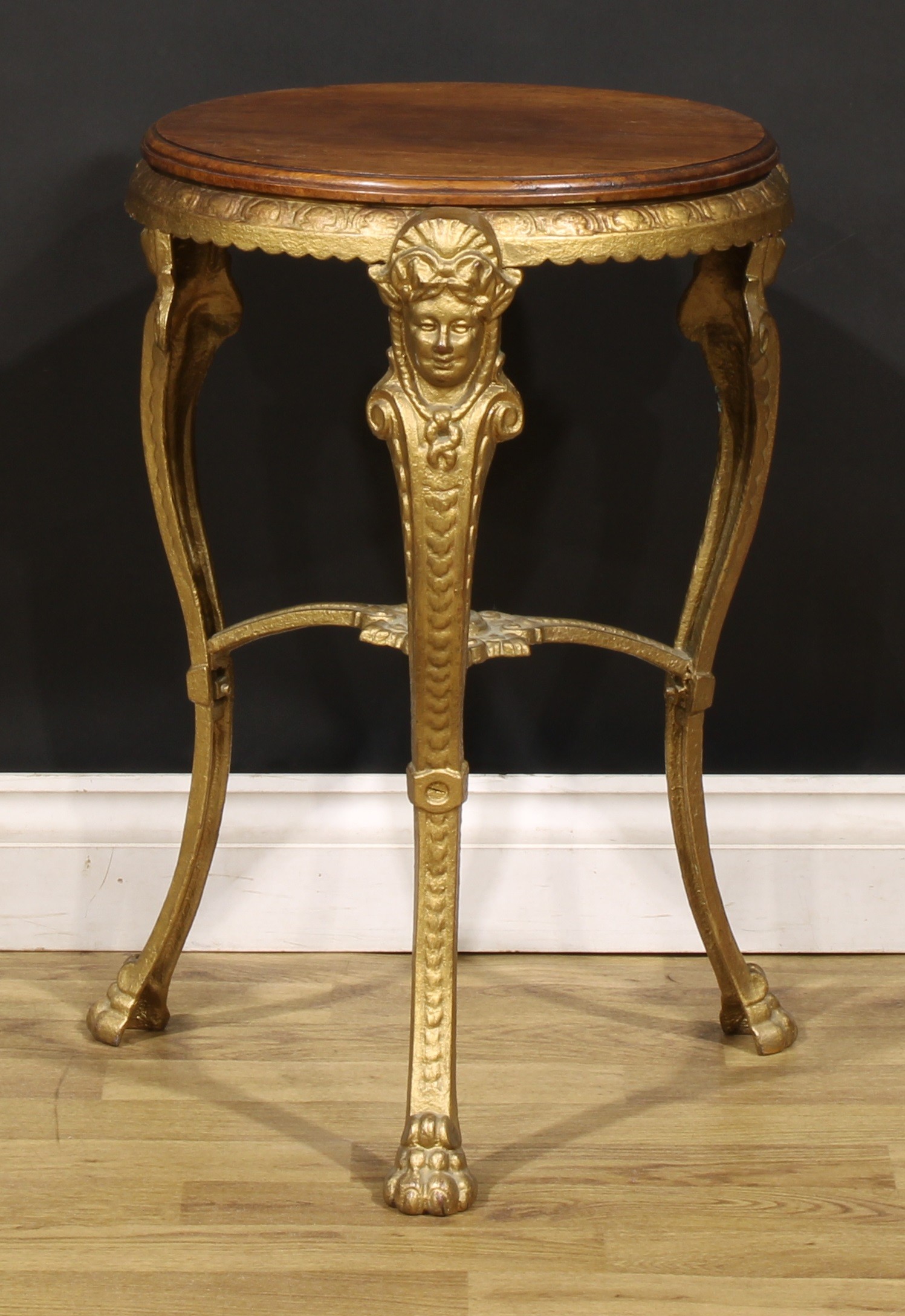 A Victorian cast iron public house table, circular top, the serpentine legs with masks and lion - Image 3 of 3