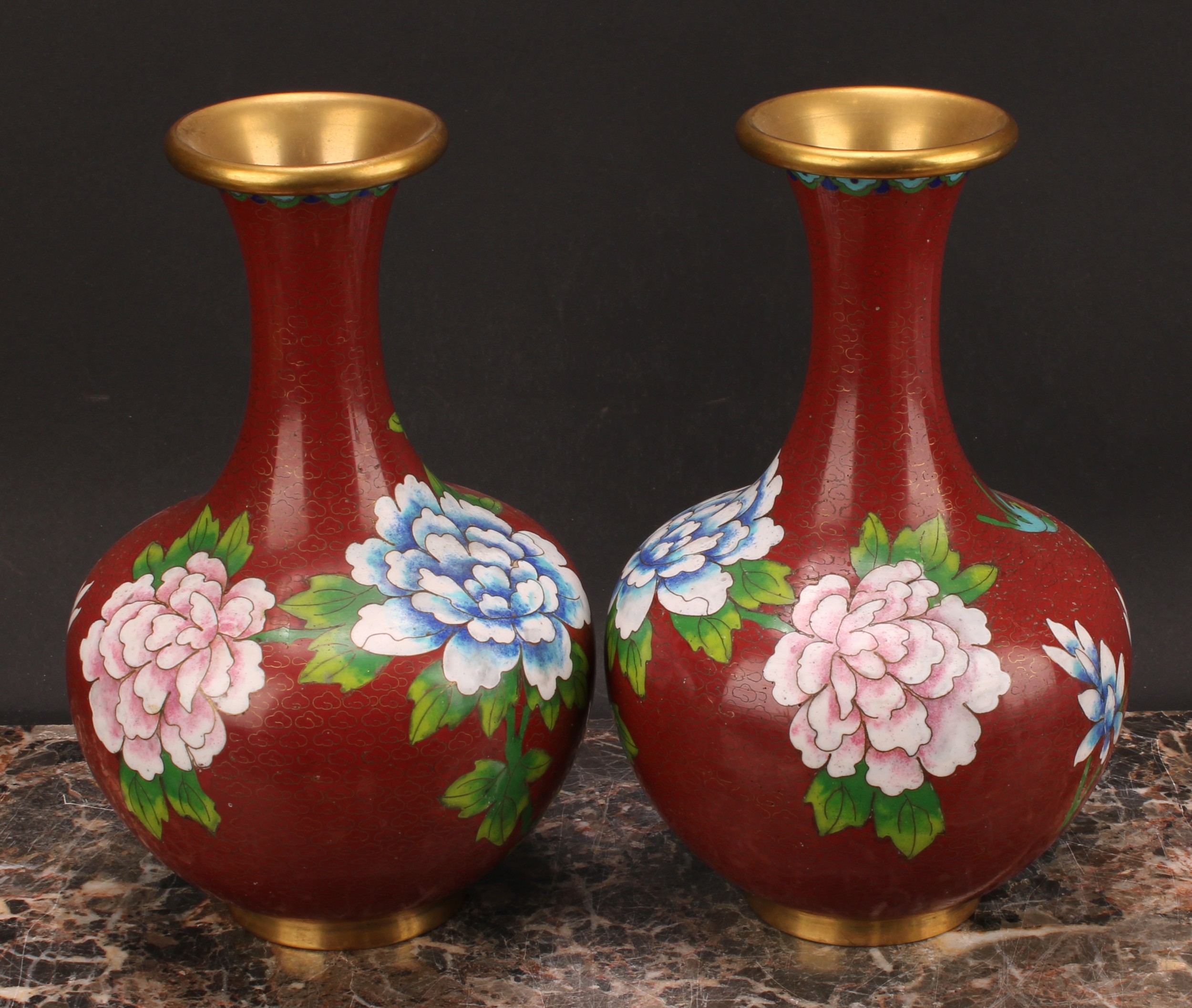 A pair of Chinese cloisonné enamel ovoid vases, 23cm high, 20th century; another pair, similar (4) - Image 4 of 6