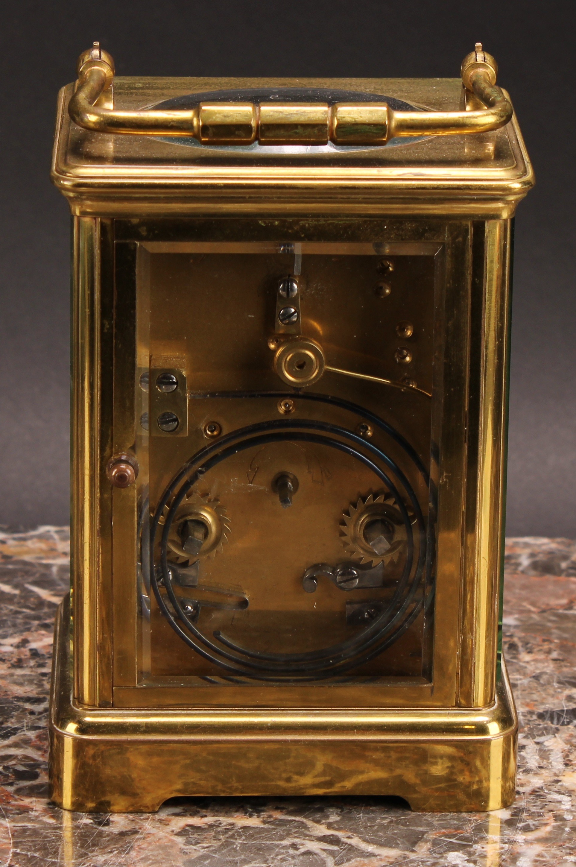 A late 19th century lacquered brass carriage clock, the gilt dial inscribed Woodruff, Dover & Paris, - Image 4 of 6