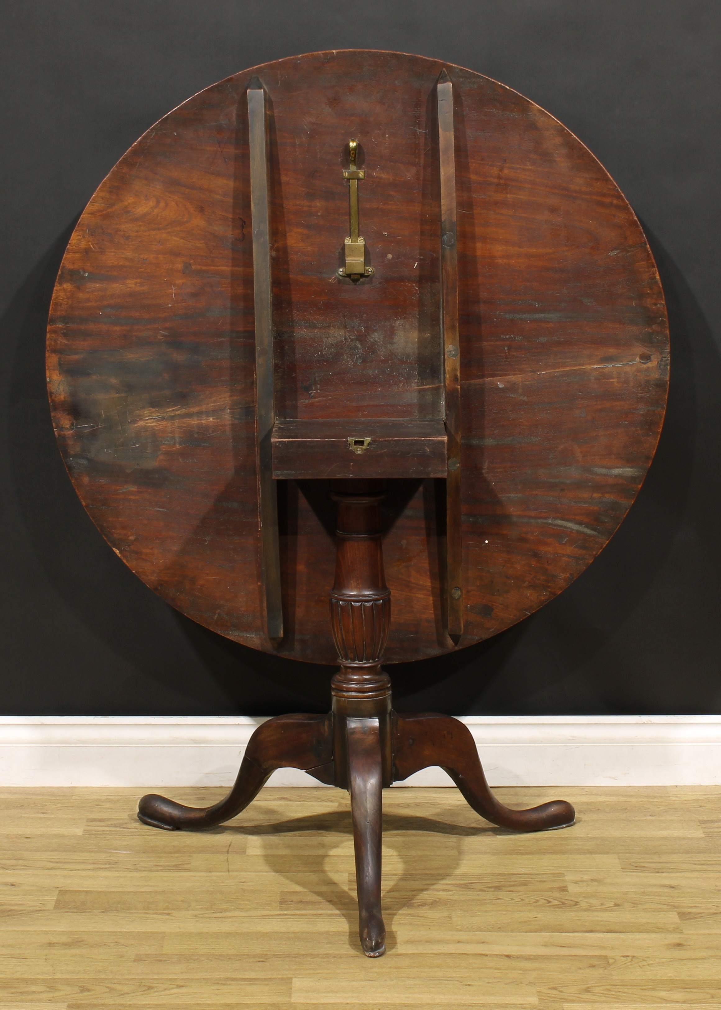 A George III mahogany tripod occasional table, circular tilting top, baluster column, cabriole legs, - Image 4 of 4