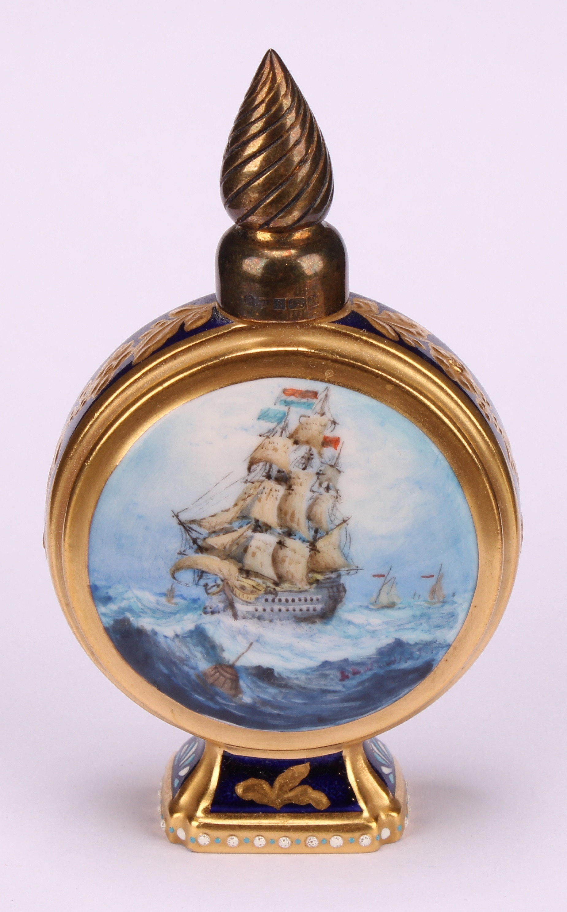 A Lynton porcelain globular scent bottle, painted by Stefan Nowacki, signed, with a sailing ship - Image 7 of 10