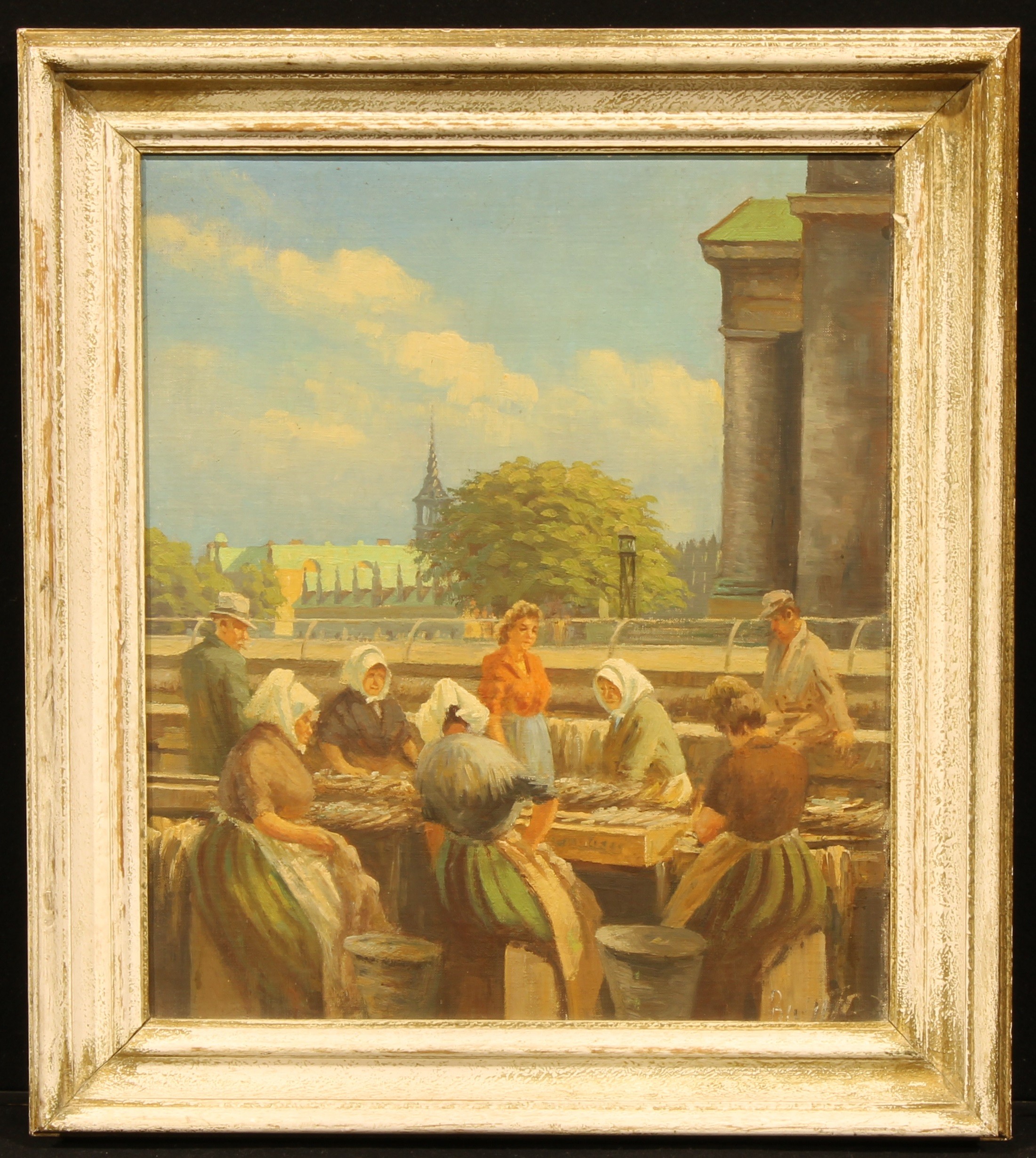 Danish School (early to mid-20th century) The Fish Market indistinctly signed, oil on board, 55cm - Image 2 of 4