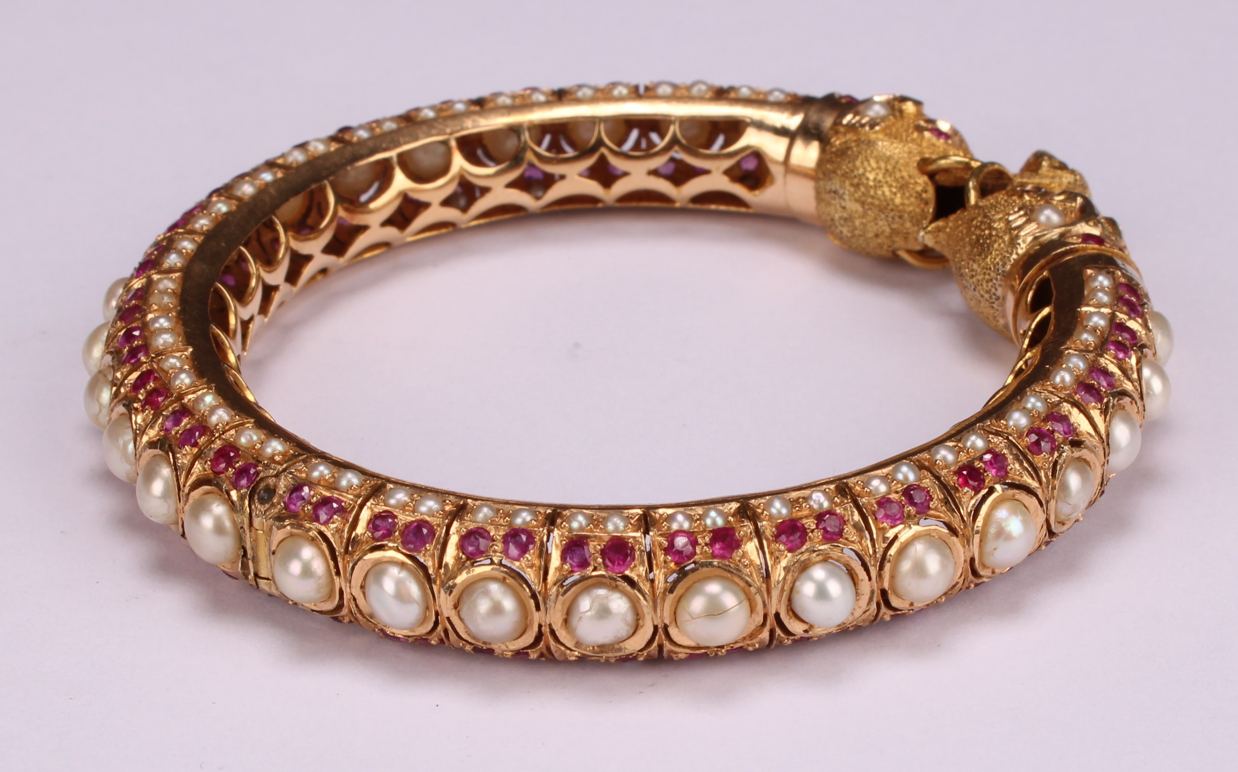 A pair of high carat gold coloured metal Indian wedding bangles, the whole inlaid with pearls - Image 8 of 11