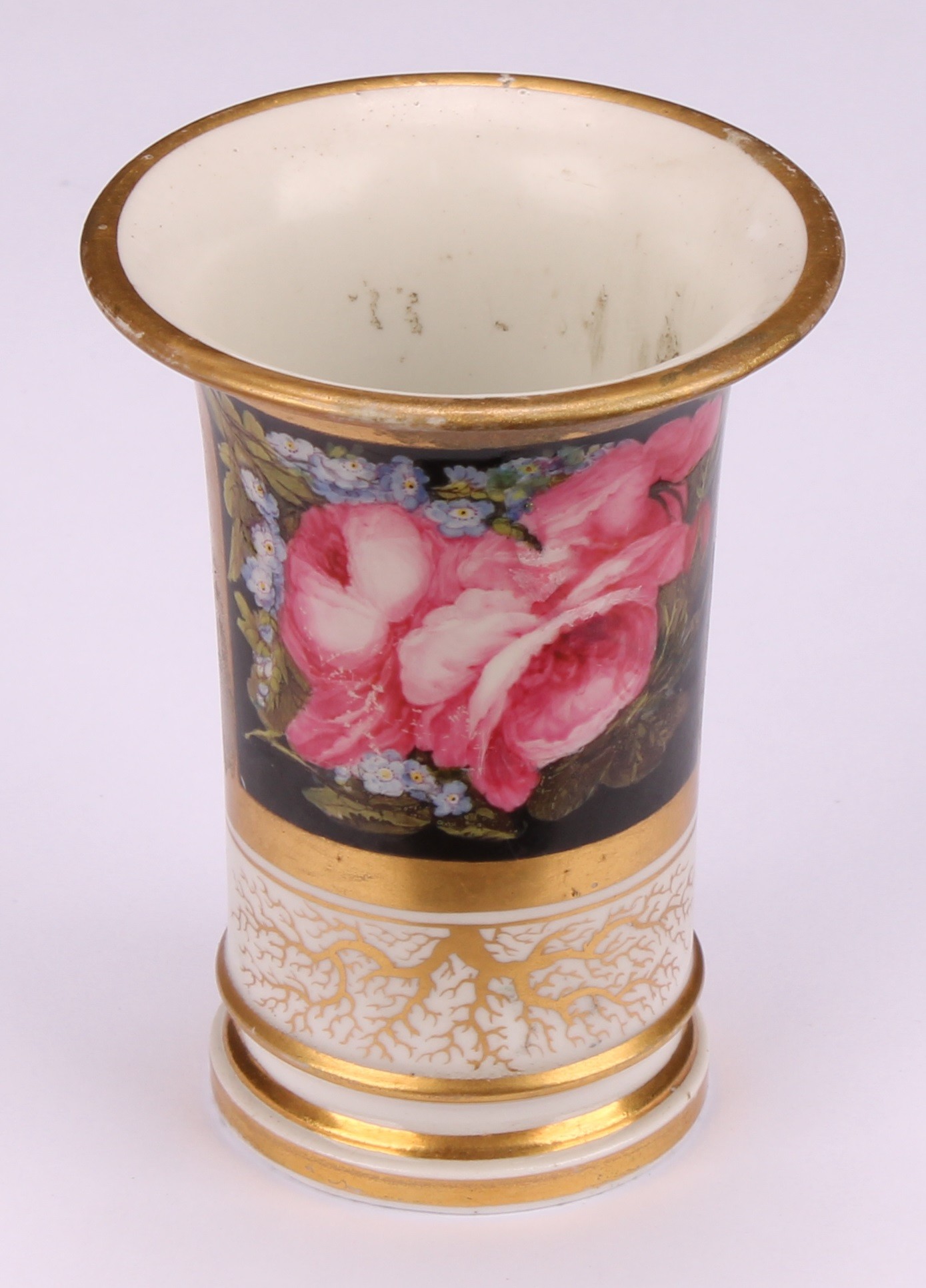A Barr, Flight and Barr Worcester trumpet shaped vase, painted with roses and forget-me-nots, on a - Image 2 of 6