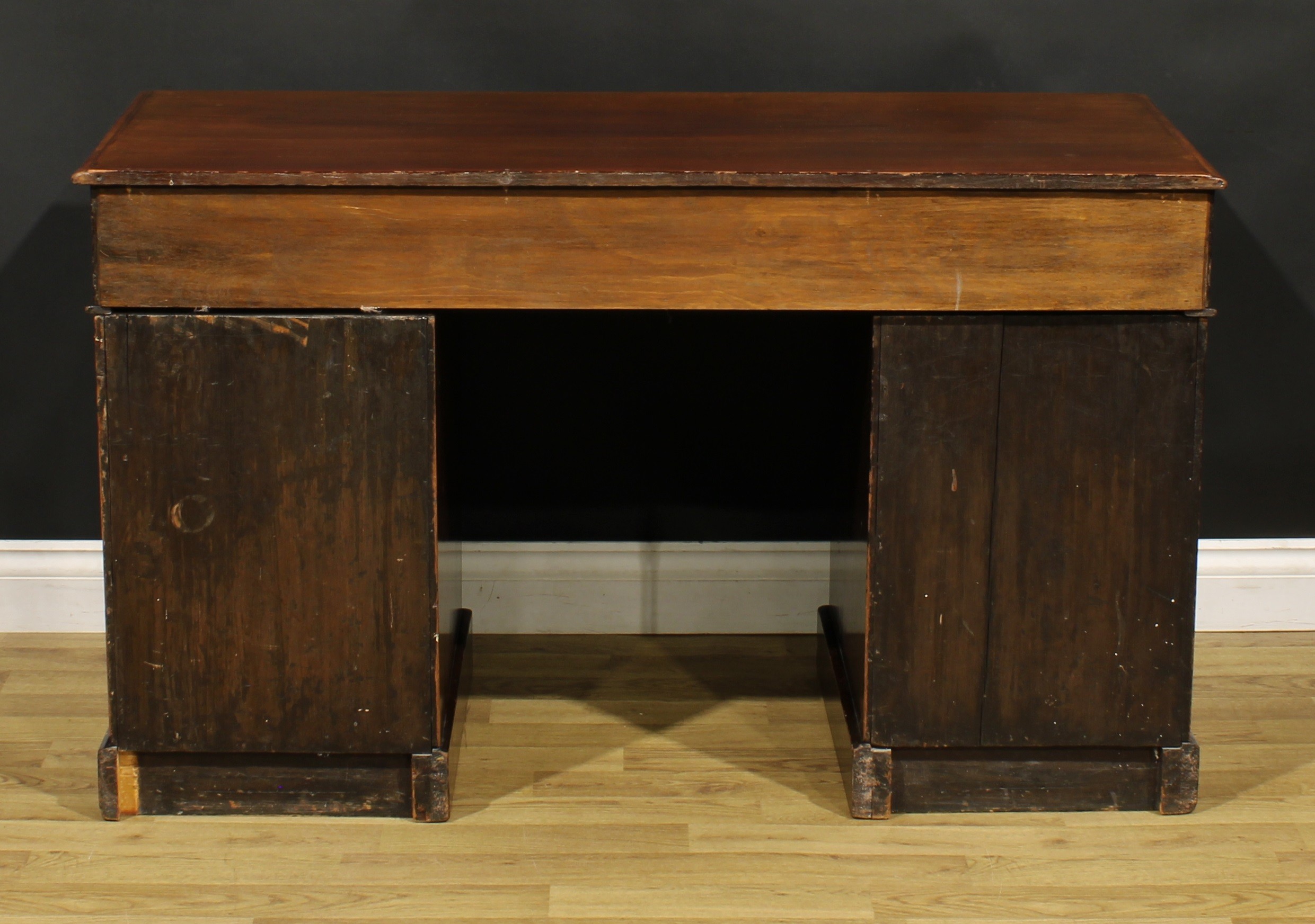 A late Victorian mahogany twin pedestal desk, by Heal & Son, London, rectangular top above an - Image 6 of 7