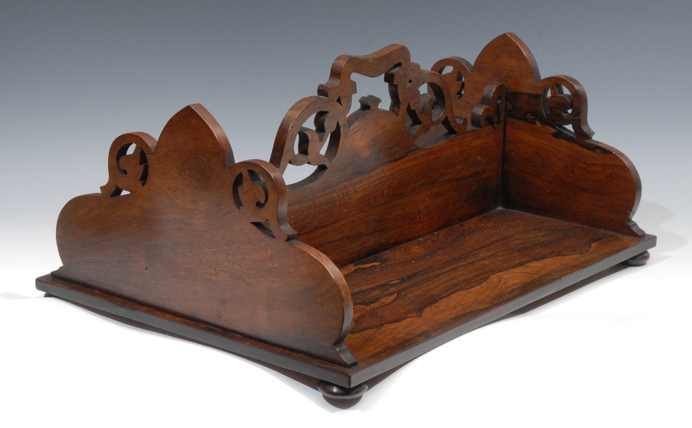 A William IV rosewood rectangular book carrier, double-sided, pierced and shaped end supports and - Image 2 of 3