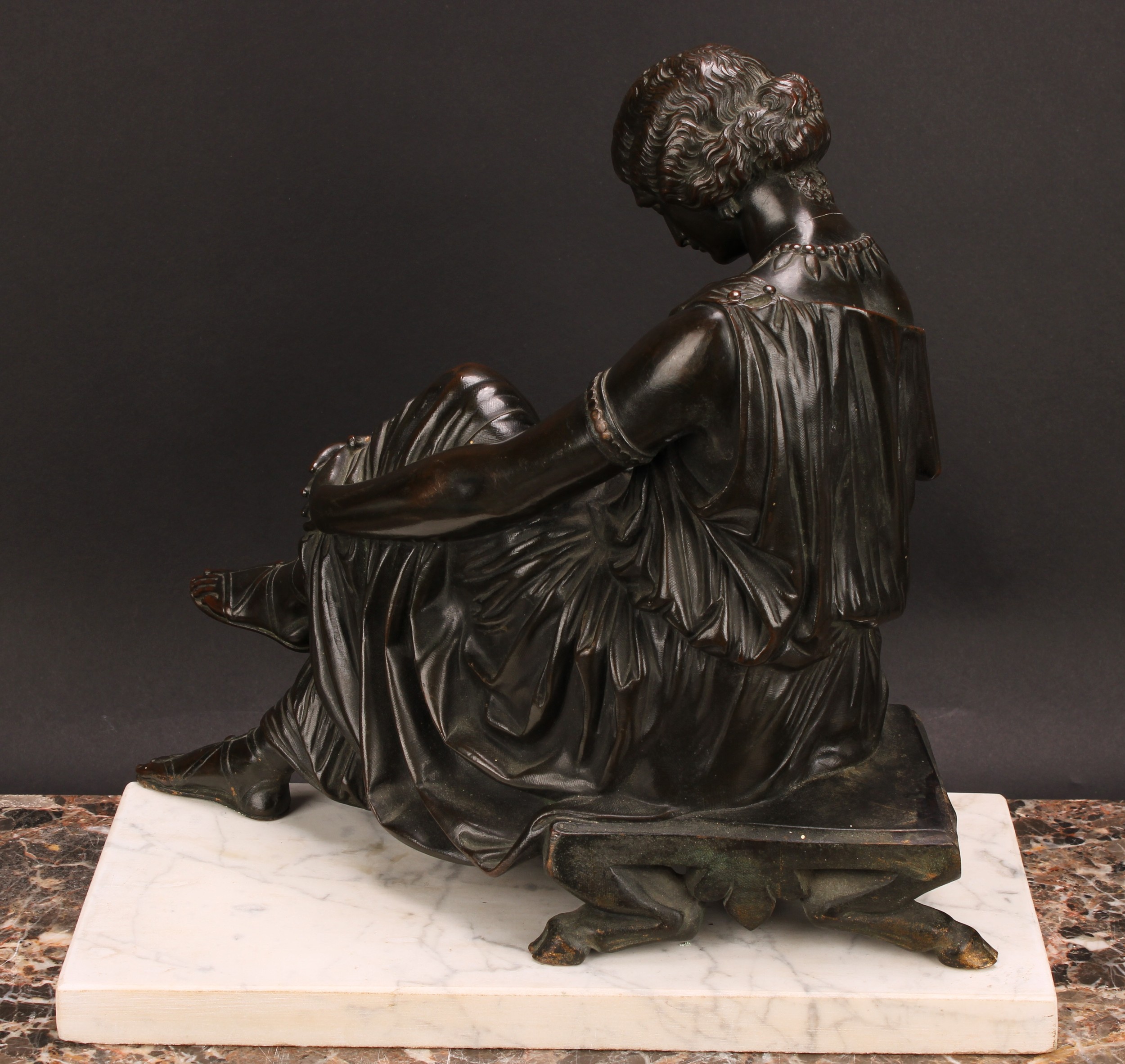 James Pradier (1790 - 1852), after, a dark patinated bronze, Sappho, signed in the maquette, Susse - Image 4 of 6