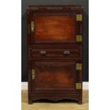 A Chinese hardwood side cabinet, moulded rectangular top above two panel doors centred by a long