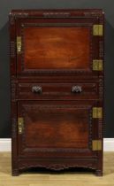 A Chinese hardwood side cabinet, moulded rectangular top above two panel doors centred by a long