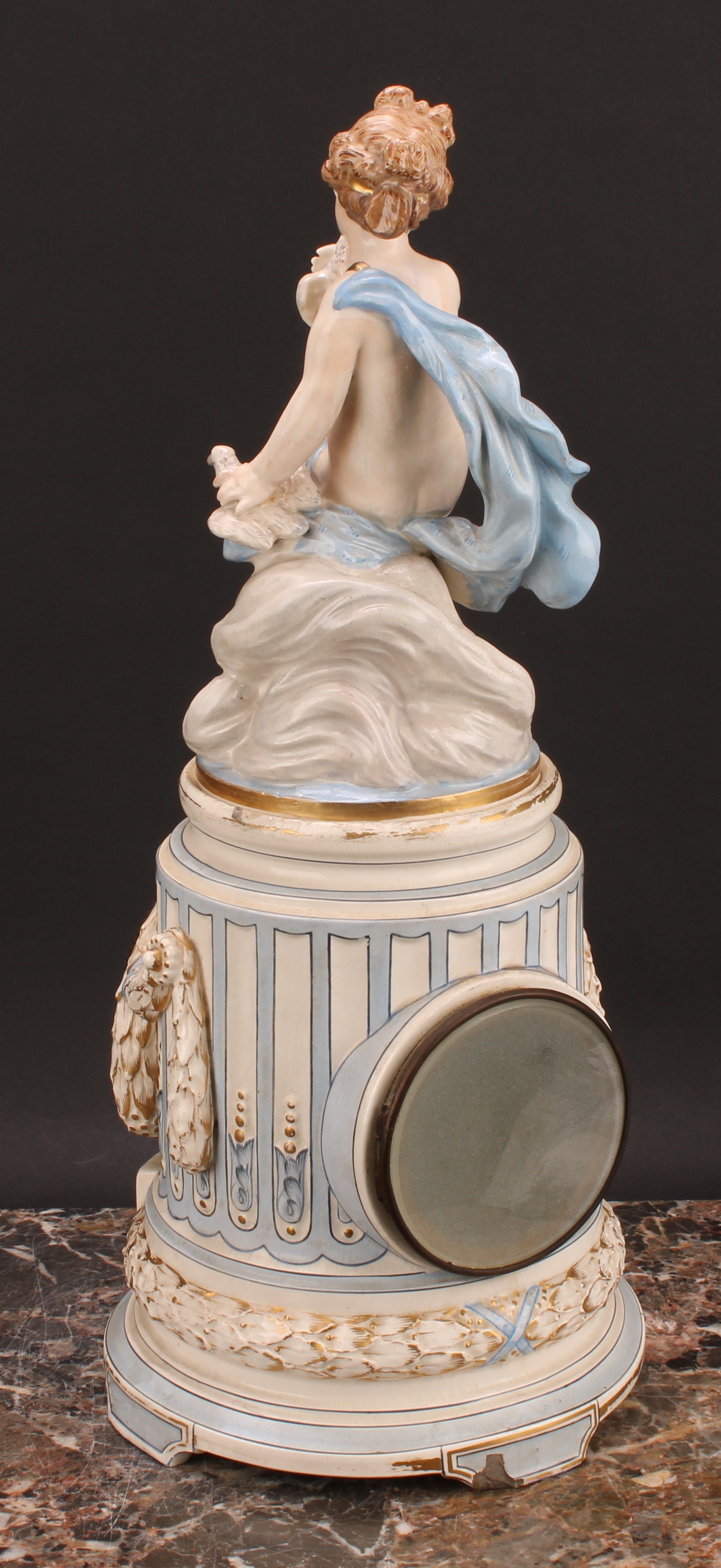 A 19th century French Louis XVI style porcelain mantel clock, 7.5cm white enamel dial inscribed with - Image 4 of 4