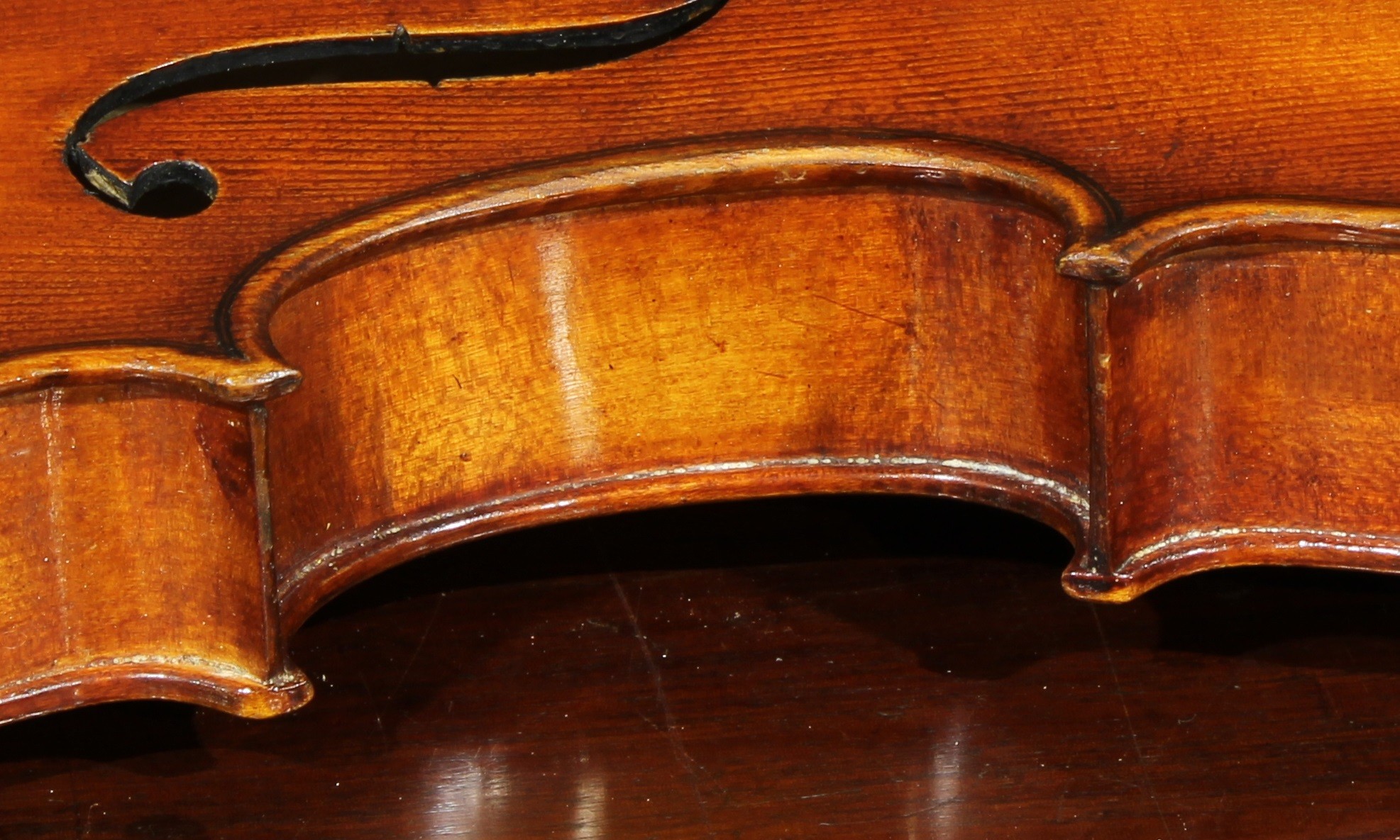 A violin, the one-piece back 36cm long excluding button, ebonised tuning pegs, outlined with - Image 7 of 10