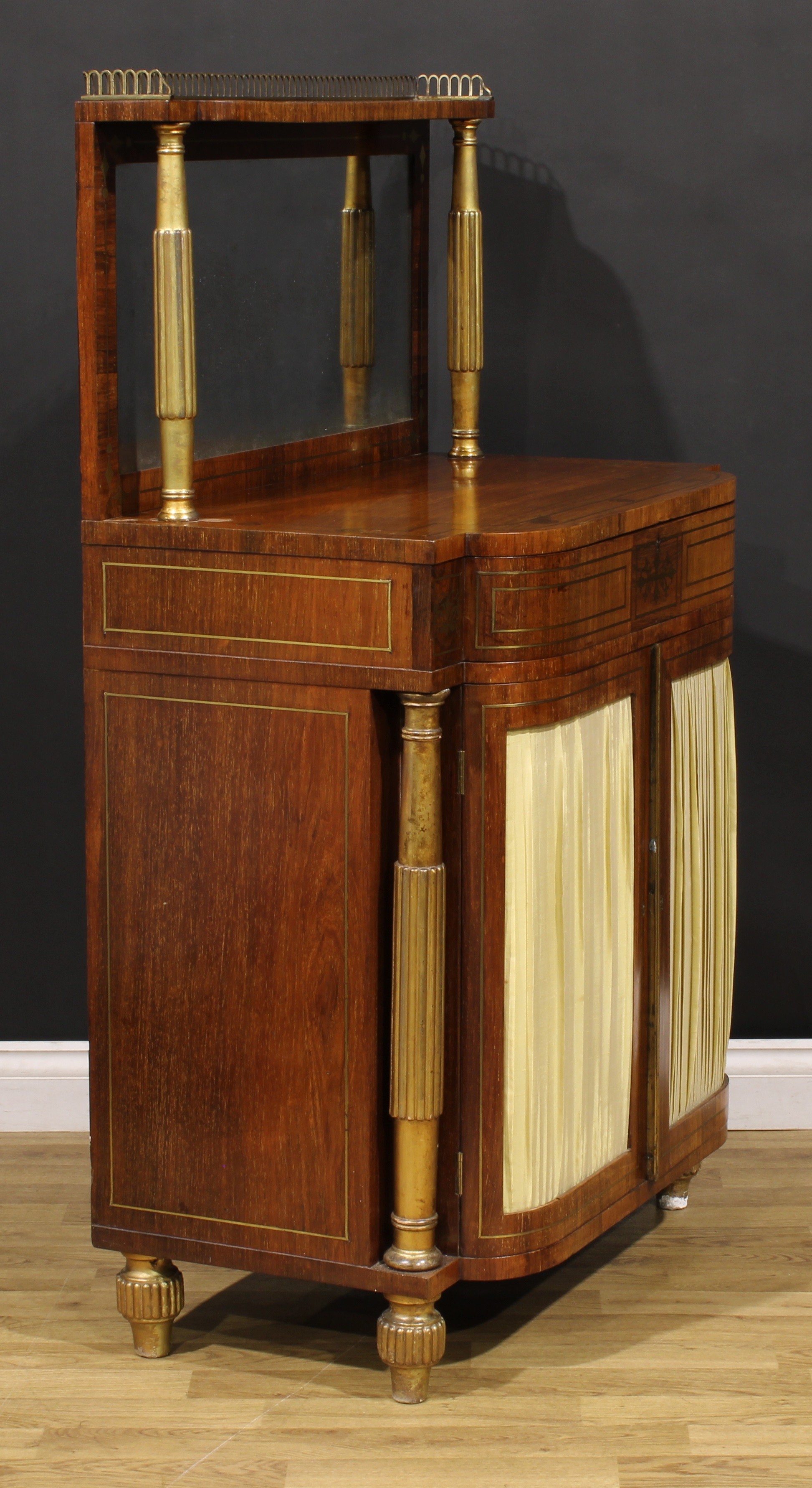 A Regency rosewood, brass marquetry and giltwood and gesso pier cabinet, three-quarter gallery above - Image 3 of 6