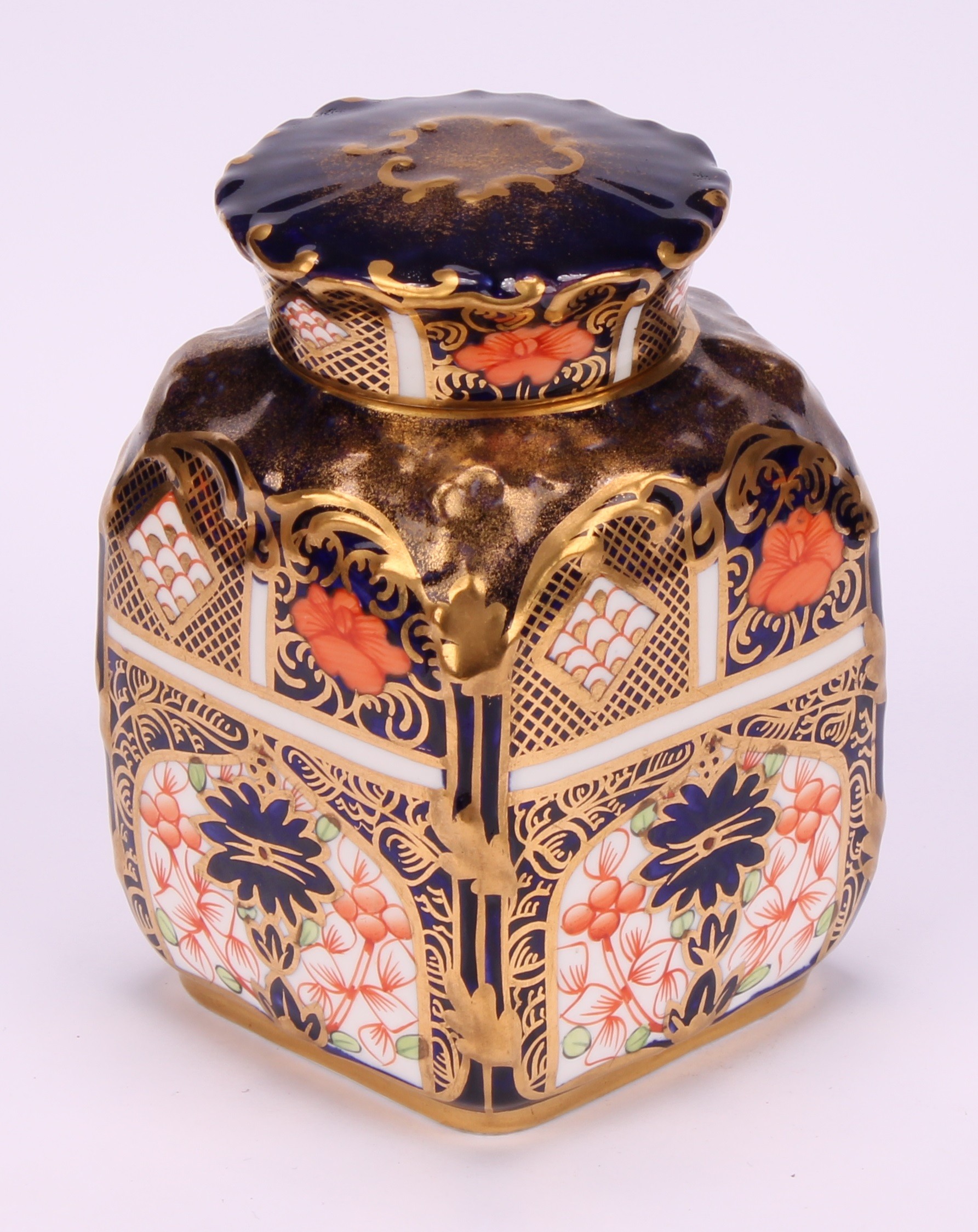 A set of three Royal Crown Derby 1128 pattern shaped rectangular caddies, shaped circular covers, - Image 9 of 19