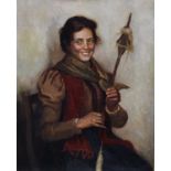 Continental School (19th century) Peasant Girl Spinning, indistinctly signed, oil on canvas, 91cm