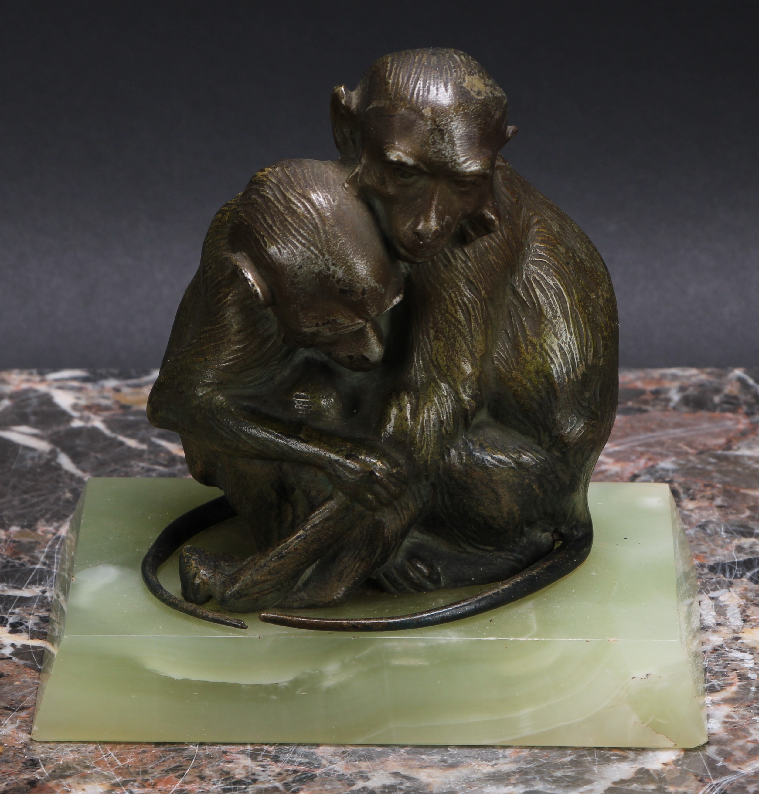 Austrian School (second quarter 20th century), a cold painted bronze, Two Monkeys, rectangular