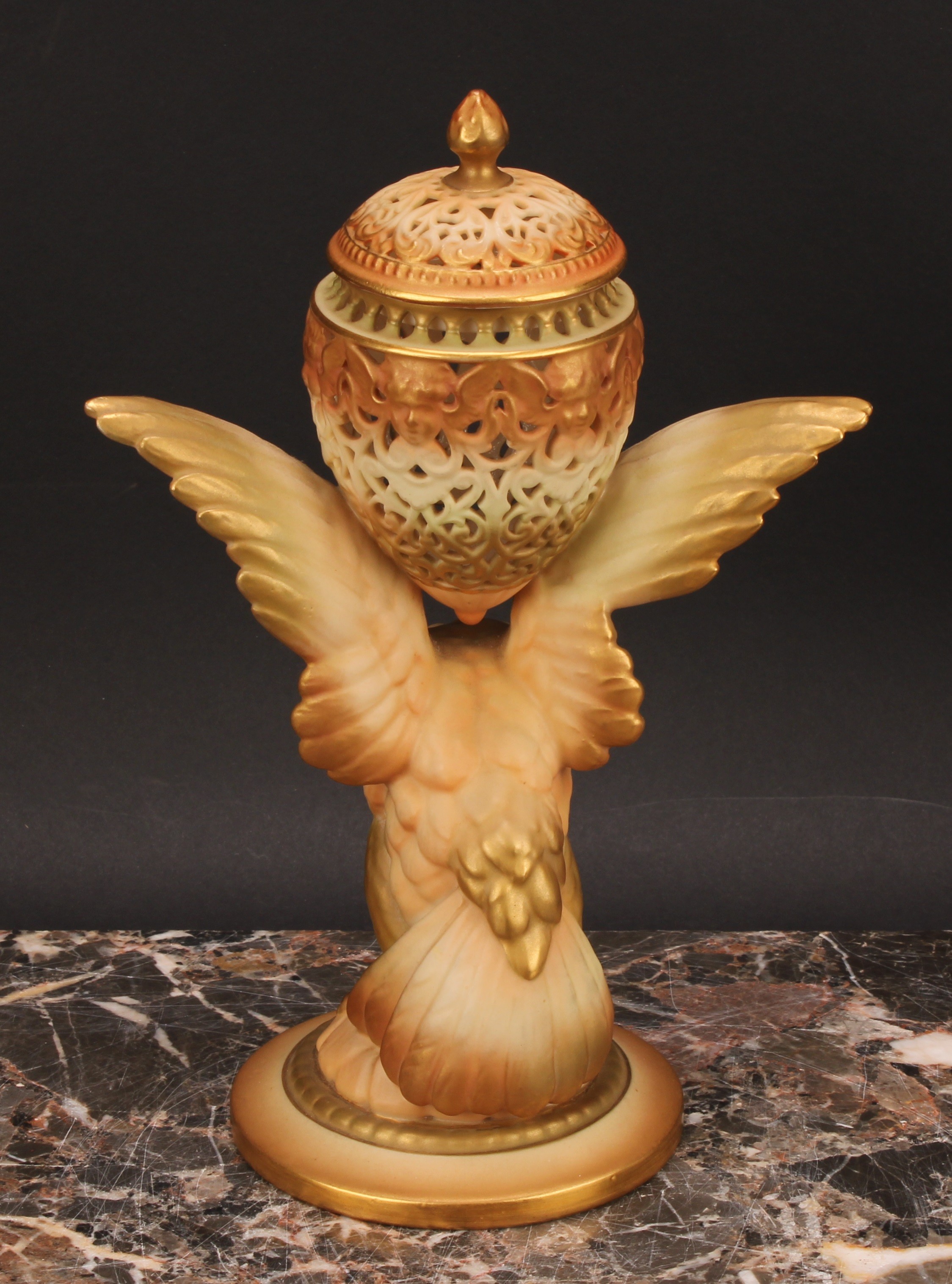 A Royal Worcester pot pourri and cover, the reticulated ovoid pot and cover supported between the - Image 6 of 7