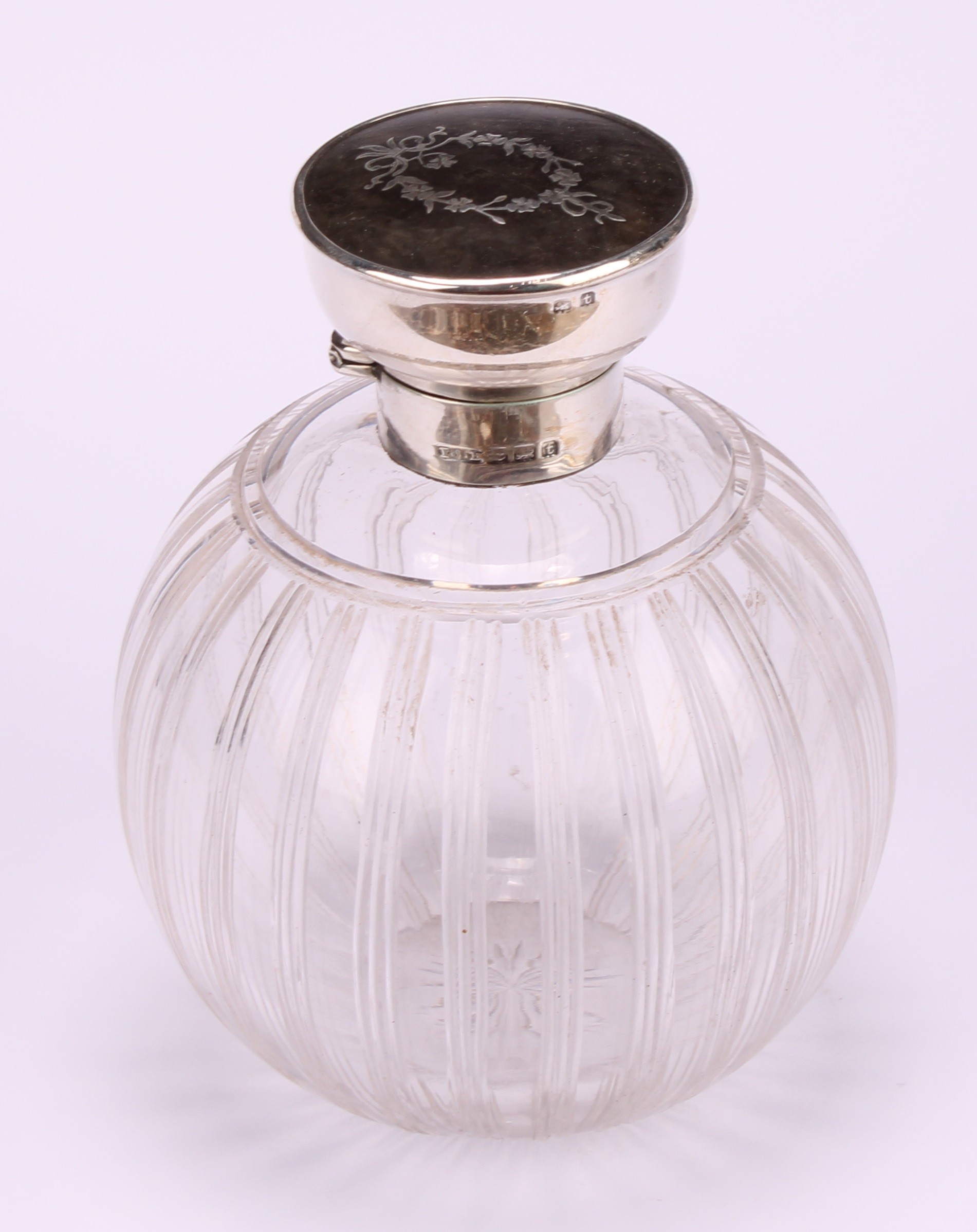A George V silver, tortoiseshell and pique globular scent bottle, hinged cover inlaid in the Neo- - Image 5 of 7