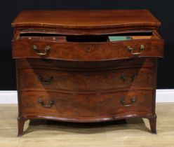 A George III mahogany serpentine bachelor’s chest, slightly oversailing top above four long