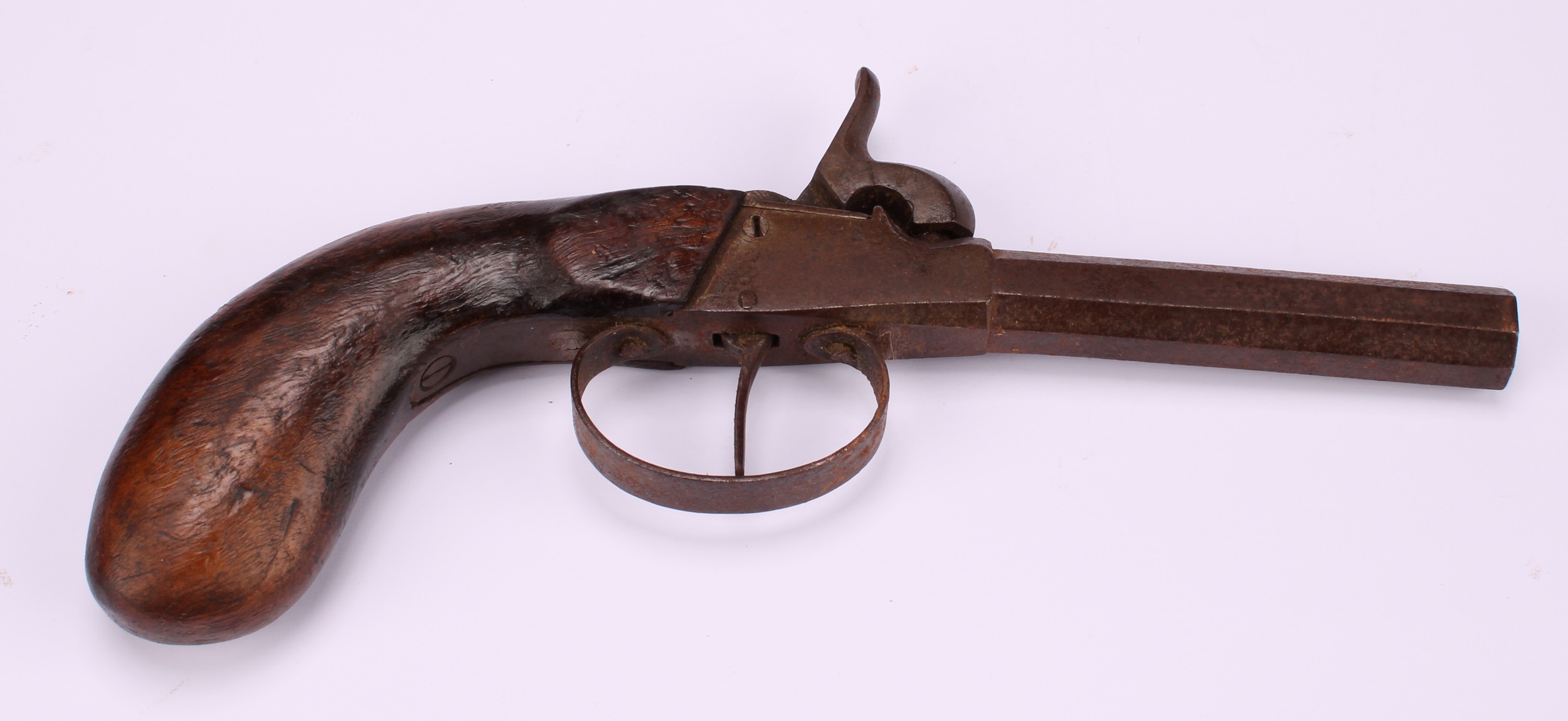 A 19th century percussion belt pistol, 13.5cm octagonal barrel, integral ramrod, chequered grip, - Image 7 of 10