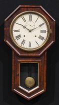 A late 19th century American rosewood drop dial wall clock, 28.5cm circular dial inscribed with