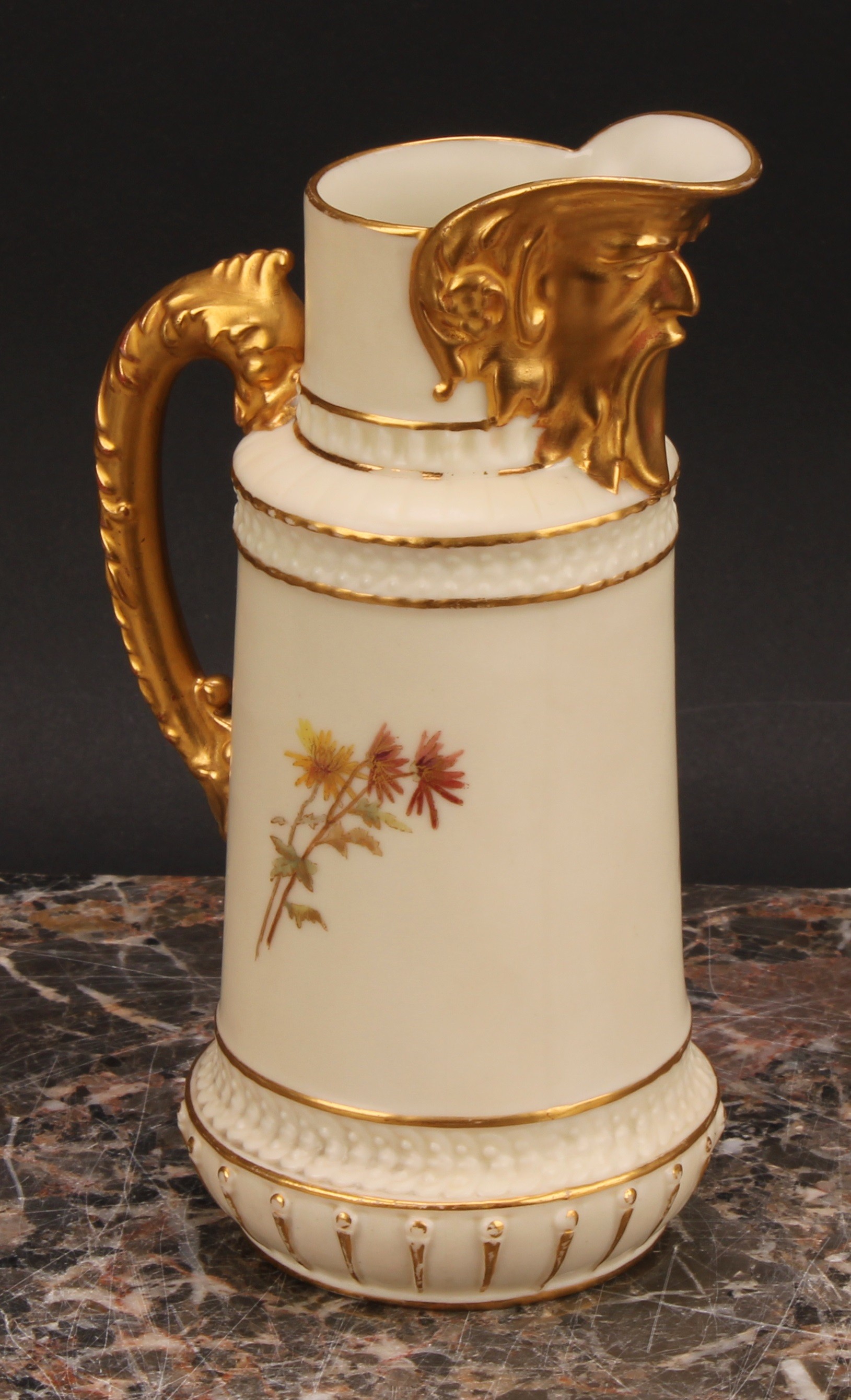 A Royal Worcester jug, decorated in the Aesthetic manner with flowers and foliage in muted tones, - Image 3 of 6