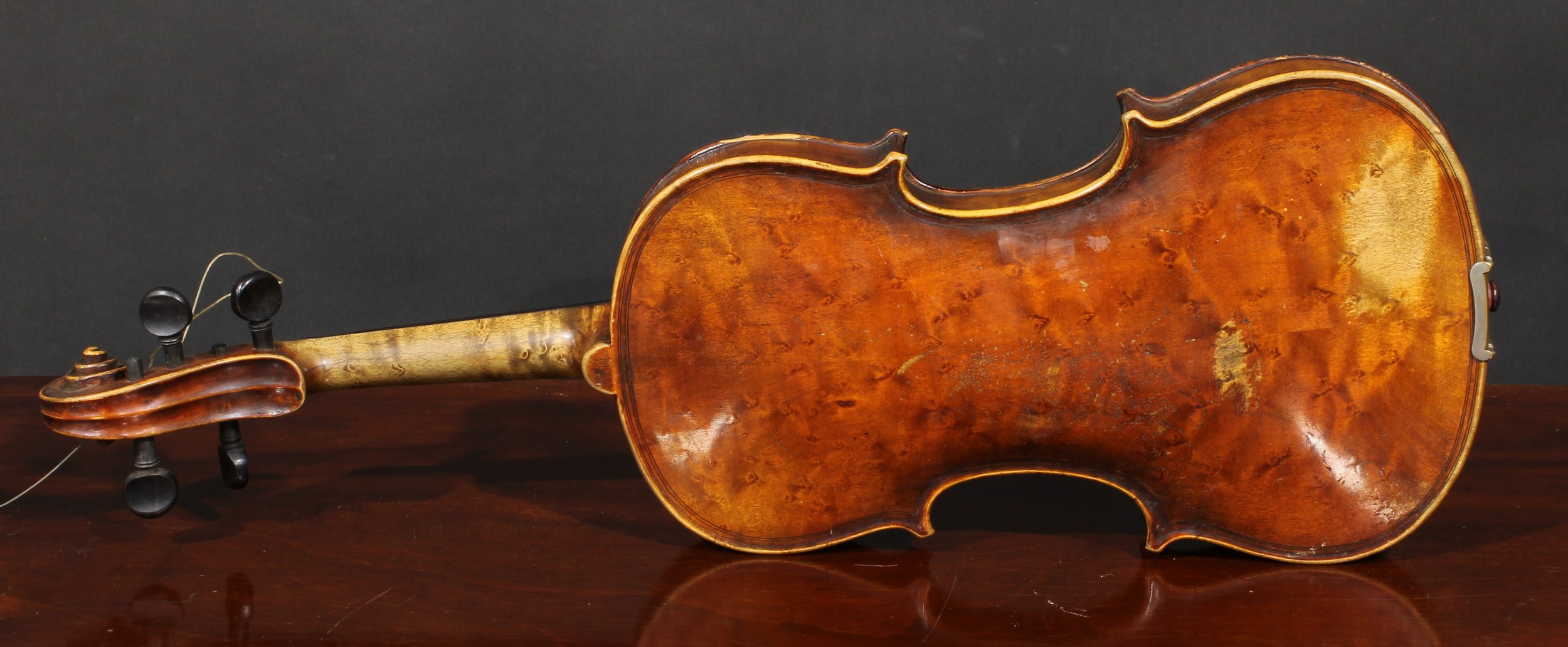 A violin, the two-piece maple back 35.5cm long excluding button, paper label printed Copy of Gio - Image 11 of 14